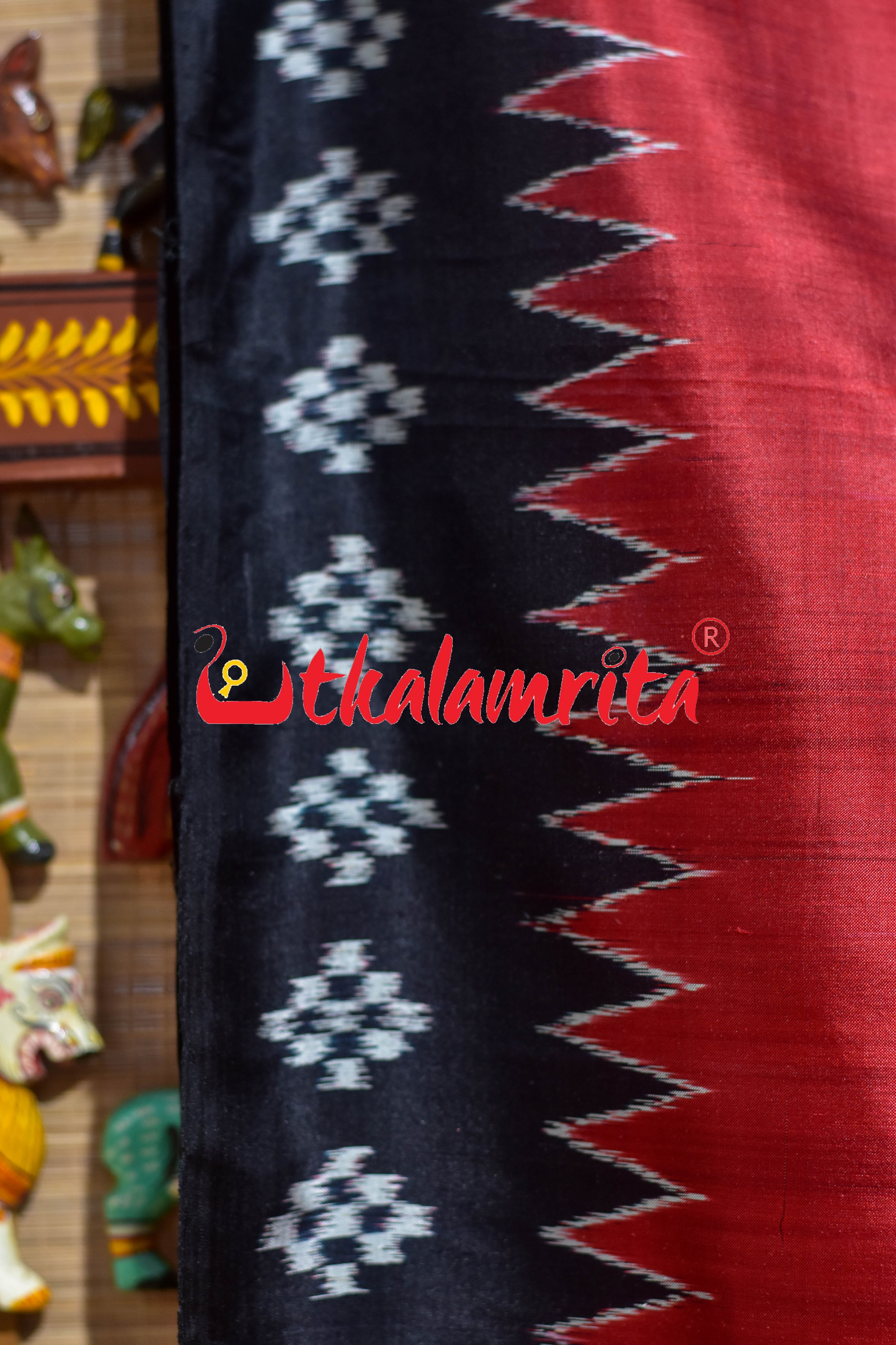 Red Black Pasapali Border Jhoti Anchal Khandua Silk Saree