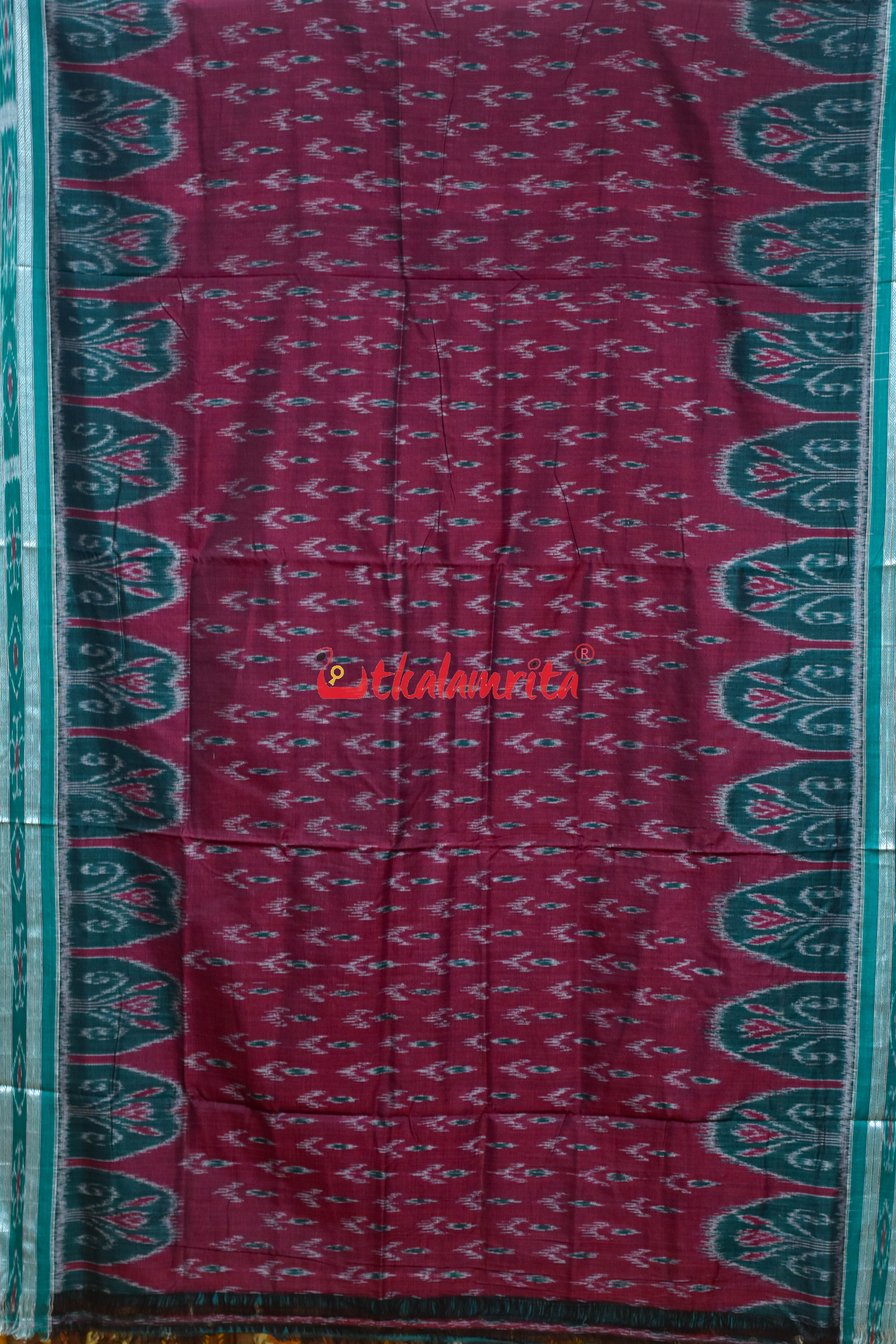 Maroon with Green Chandrika Khandua Cotton Saree