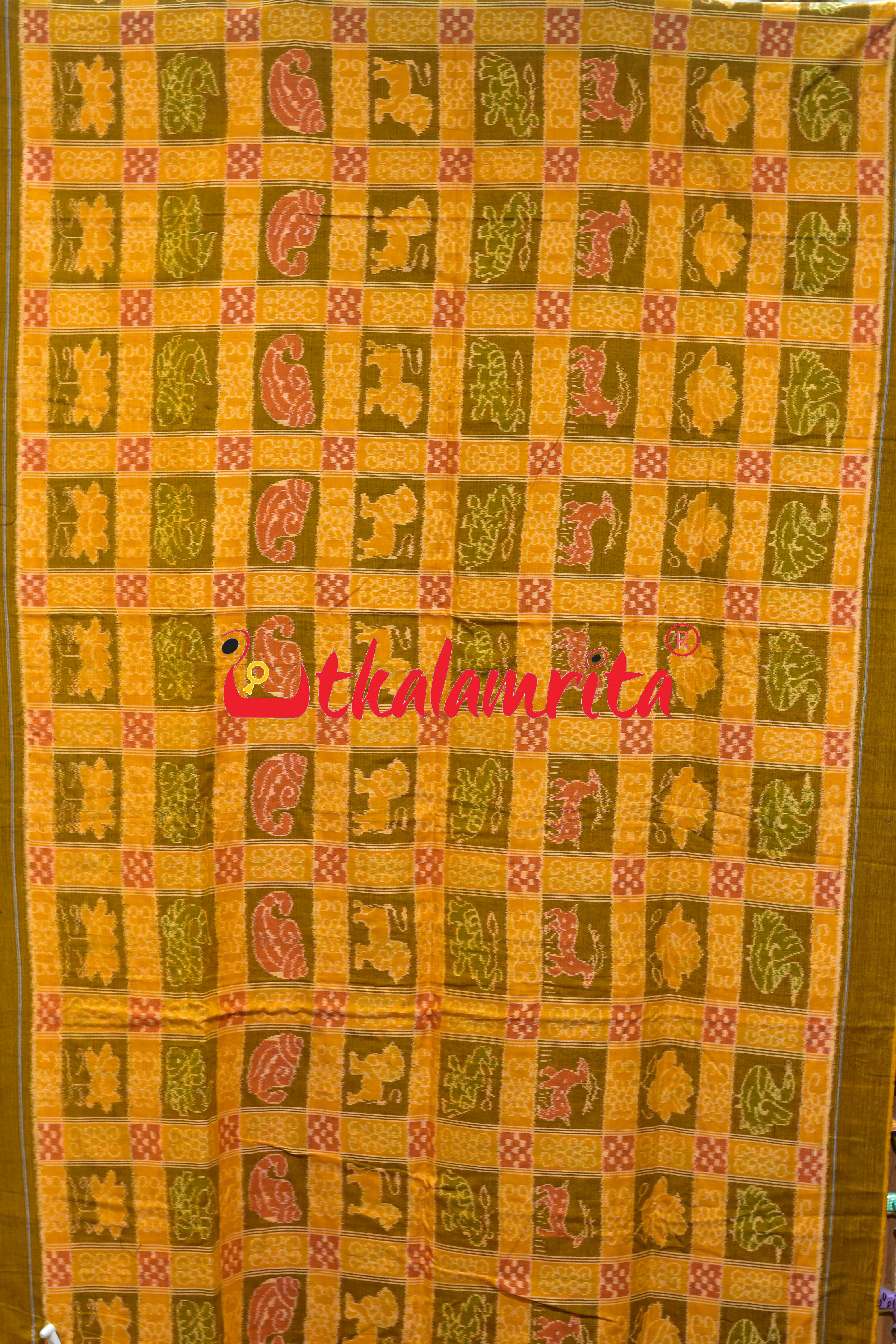 Yellow Nabakothi Half Green Designer Cotton Saree
