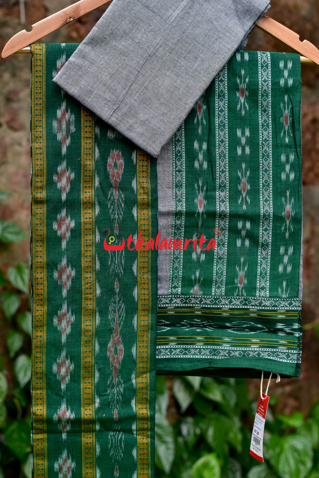Green Grey Pasapali Long Flower Bandha Dress Set