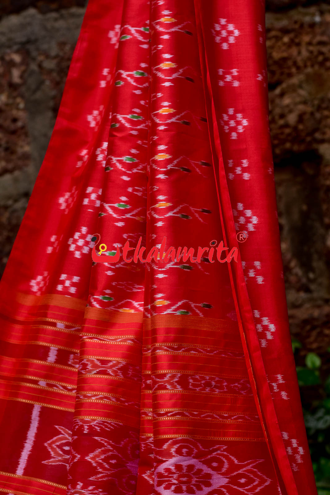 Red Vertical Daali Khandua Silk Saree