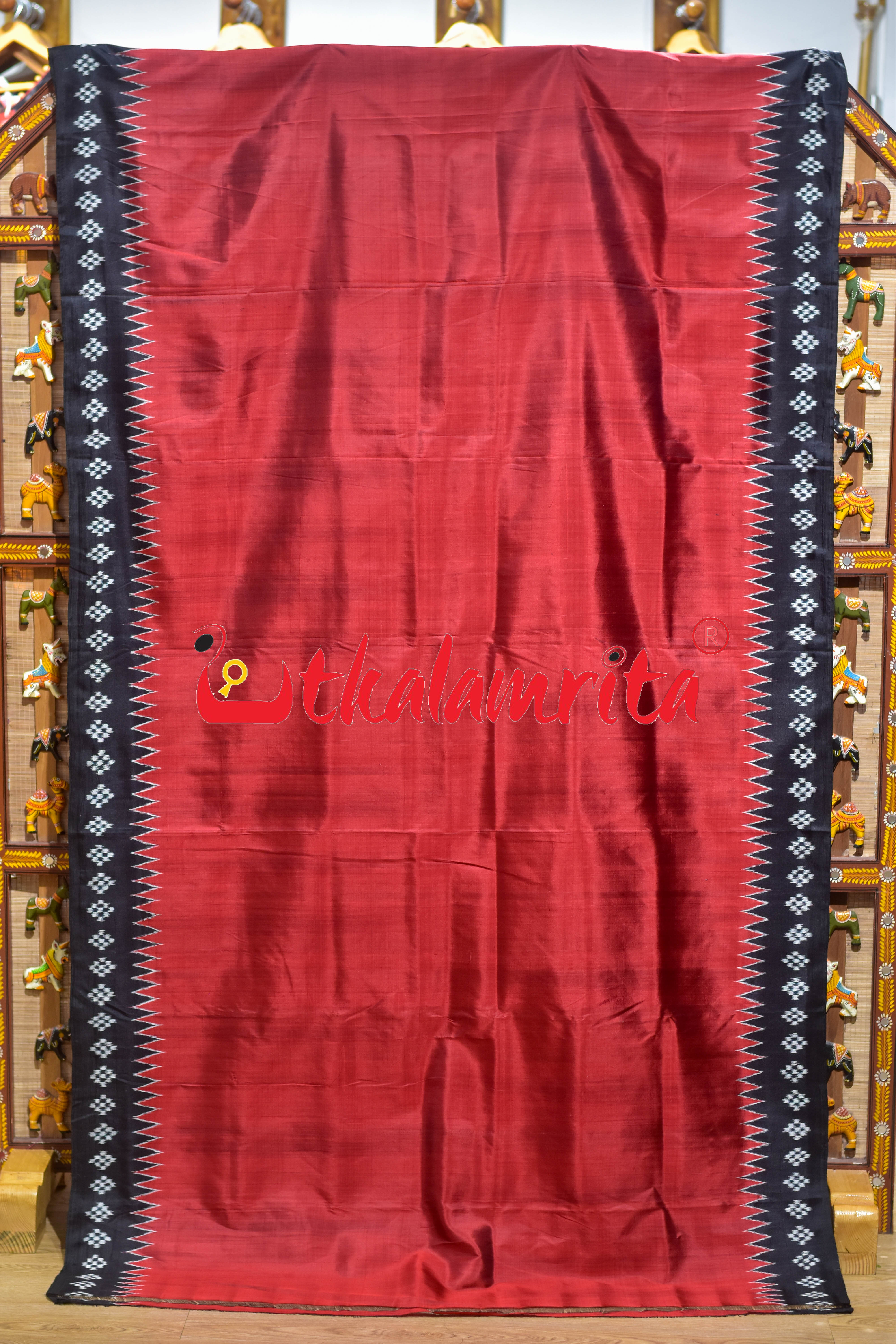 Red Black Pasapali Border Jhoti Anchal Khandua Silk Saree