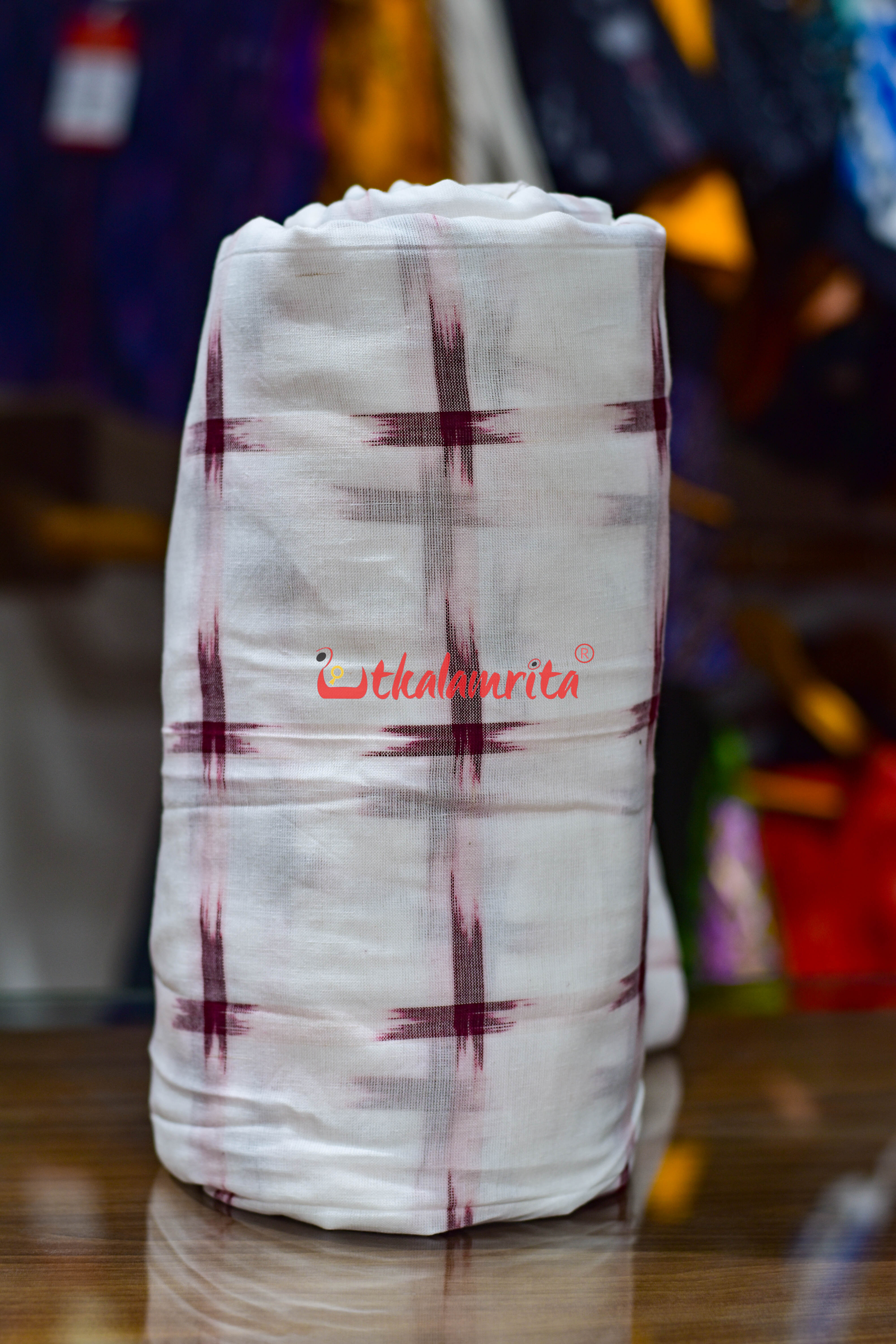 White with Maroon Star Cotton (Fabric)
