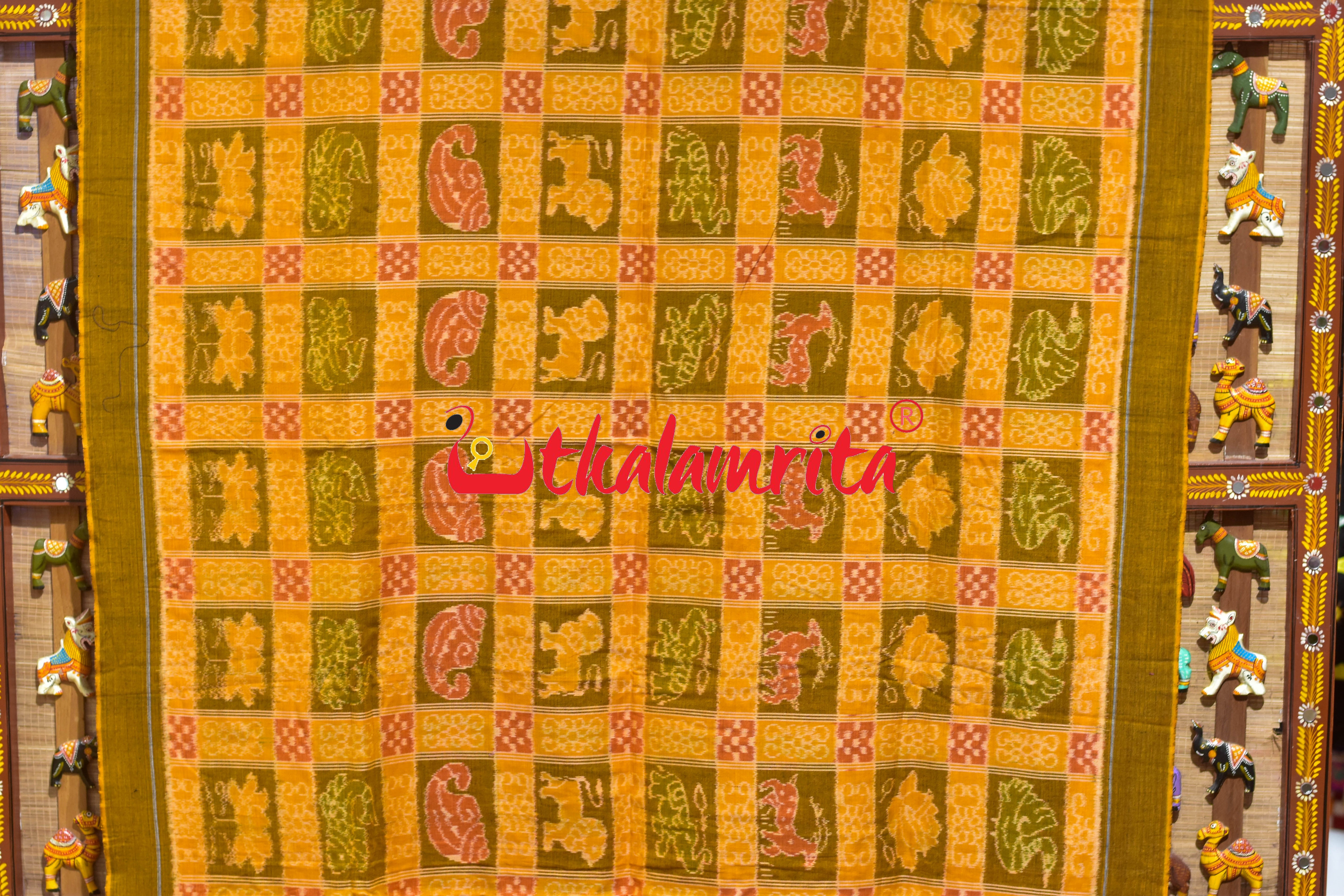 Yellow Nabakothi Half Green Designer Cotton Saree