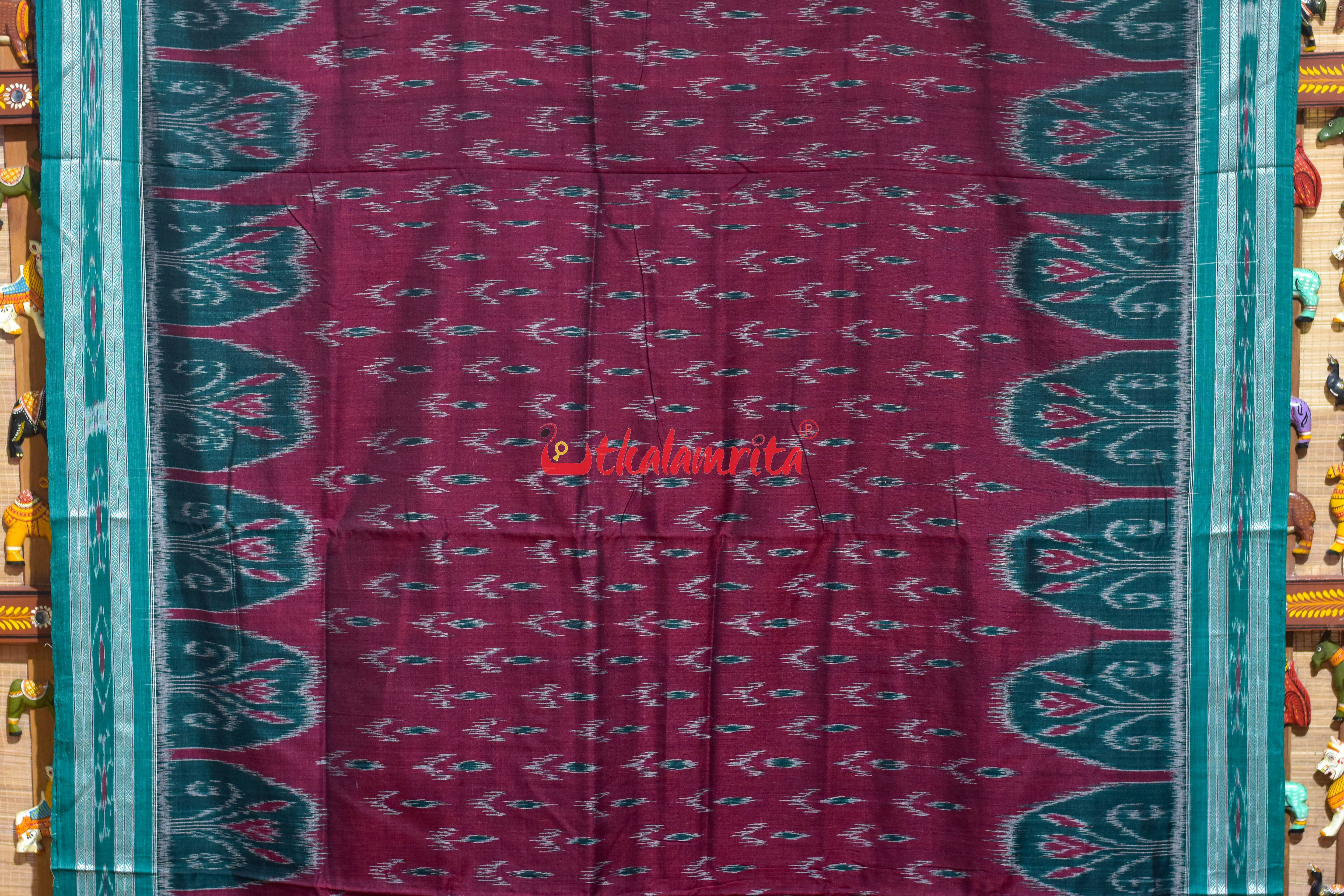Maroon with Green Chandrika Khandua Cotton Saree