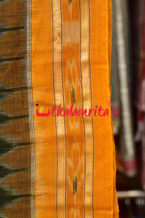 Olive with Mustard Kadha Khandua Cotton Saree