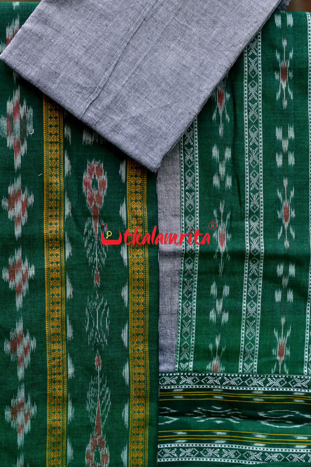 Green Grey Pasapali Long Flower Bandha Dress Set