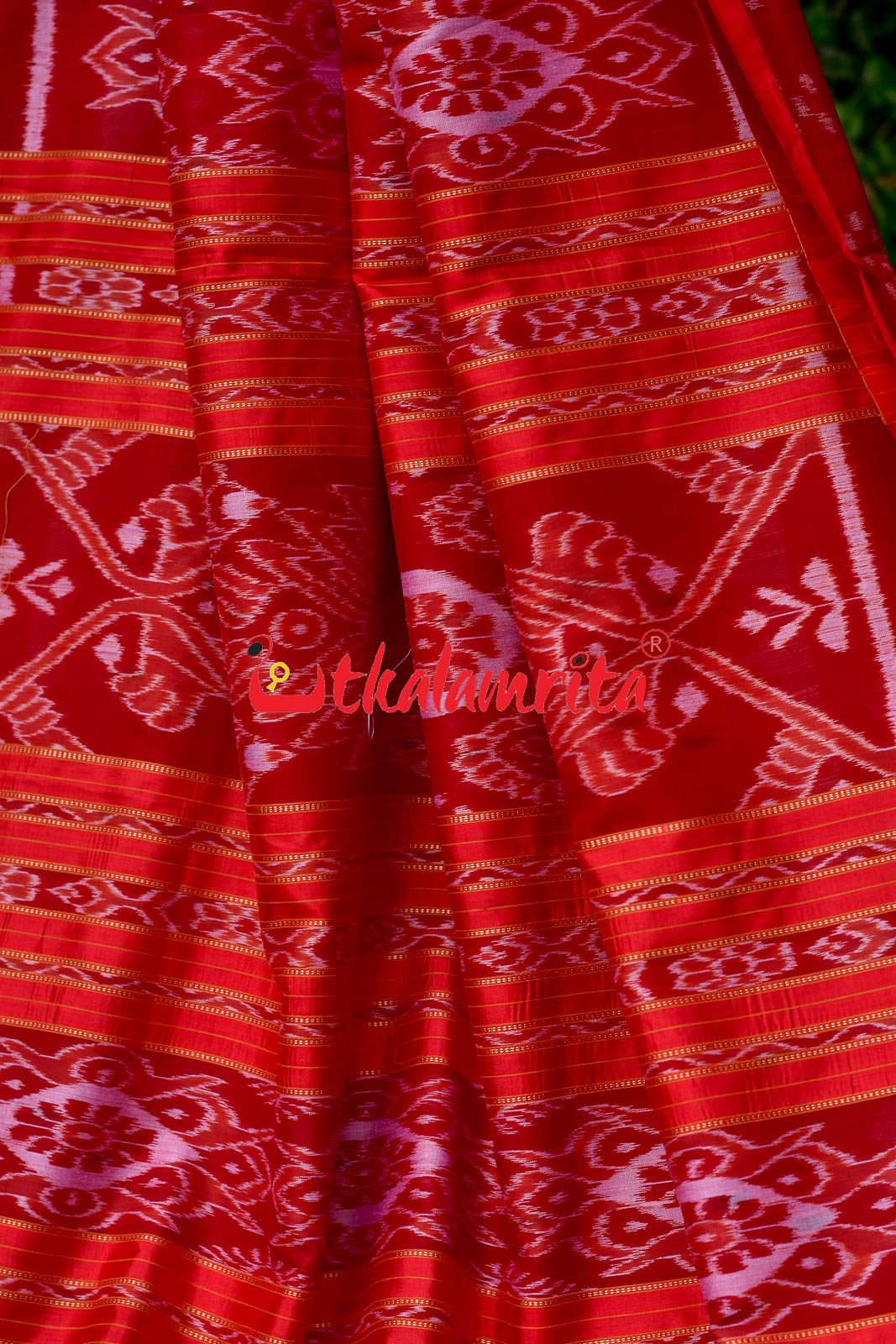 Red Vertical Daali Khandua Silk Saree