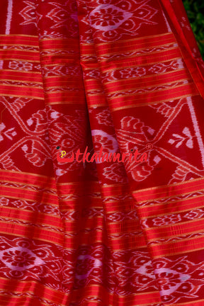 Red Vertical Daali Khandua Silk Saree