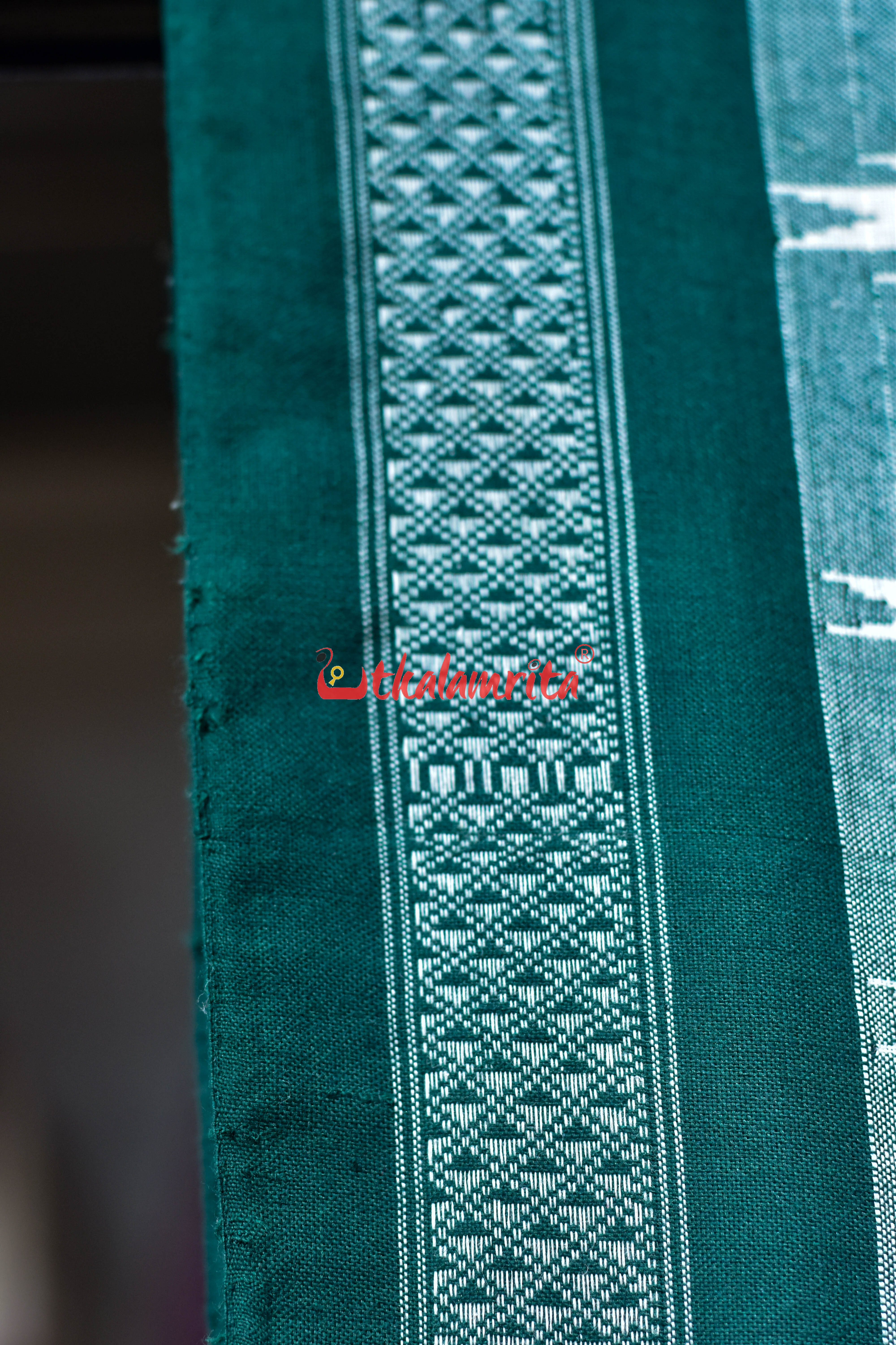 White Green Original Ganjam Bomkai Cotton Saree