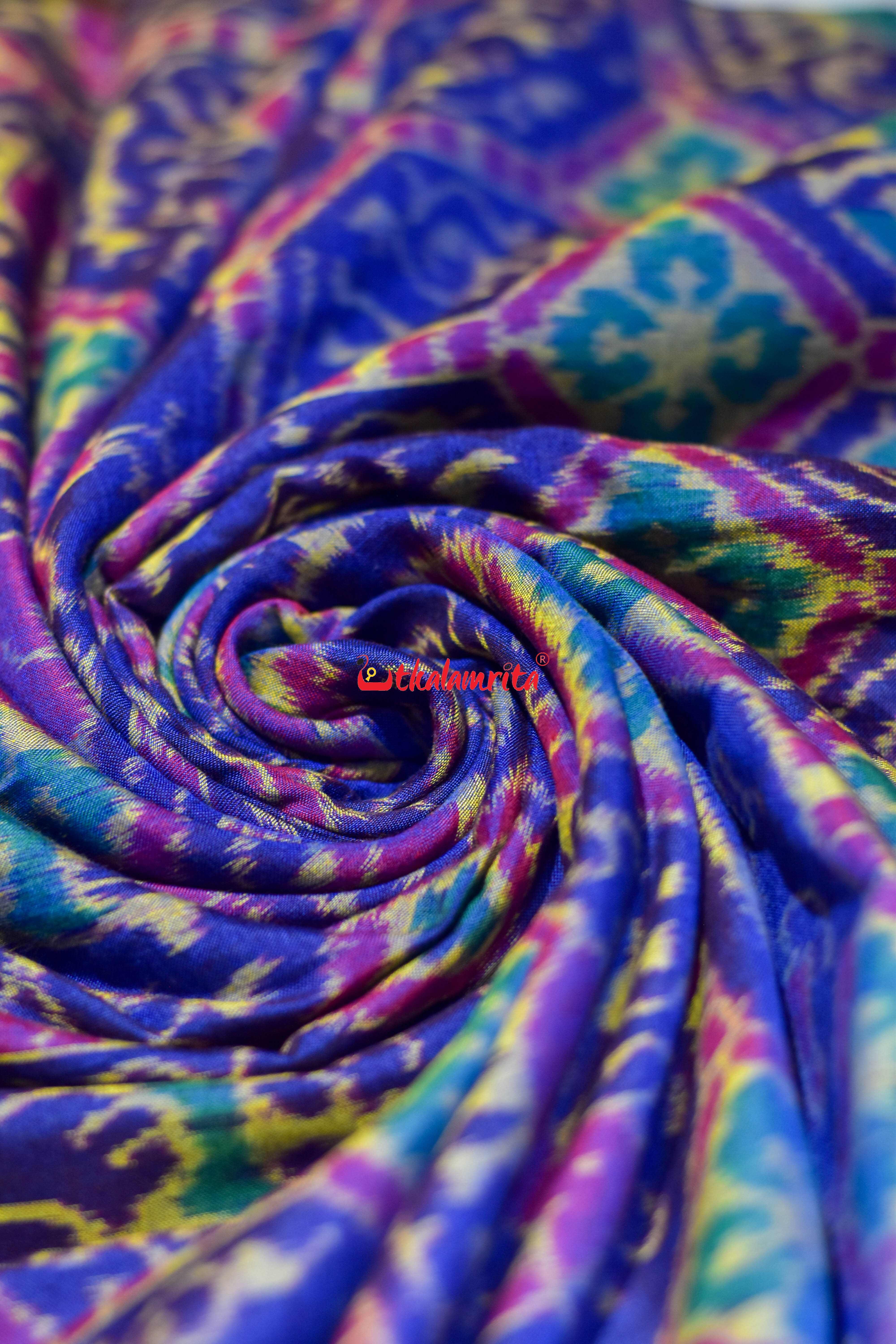 Blue Golden Kothi Animal Bandha Sambalpuri Cotton (Fabric)