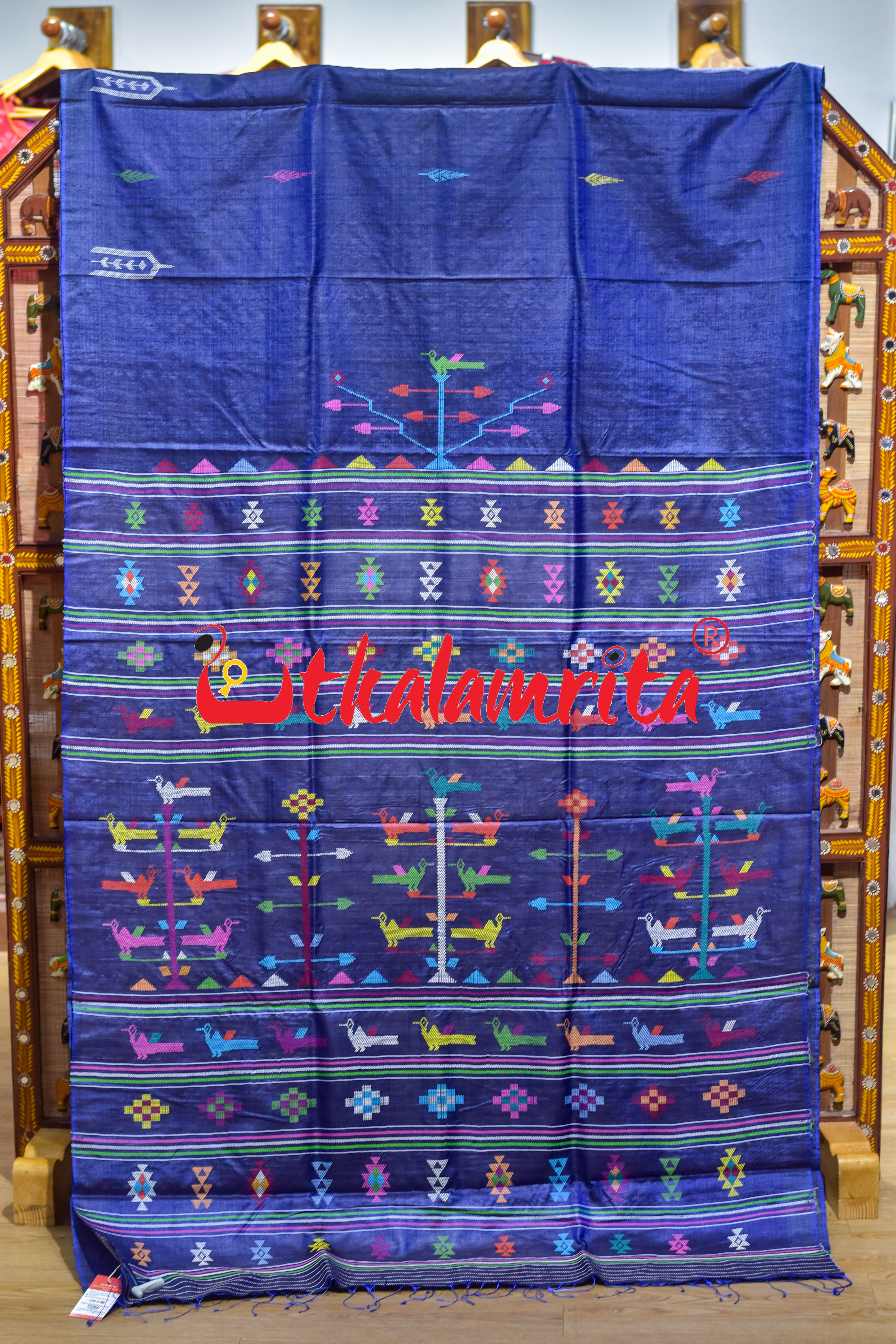 Navy Blue Ganjam Bomkai Inspired Gopalpur Tussar Saree