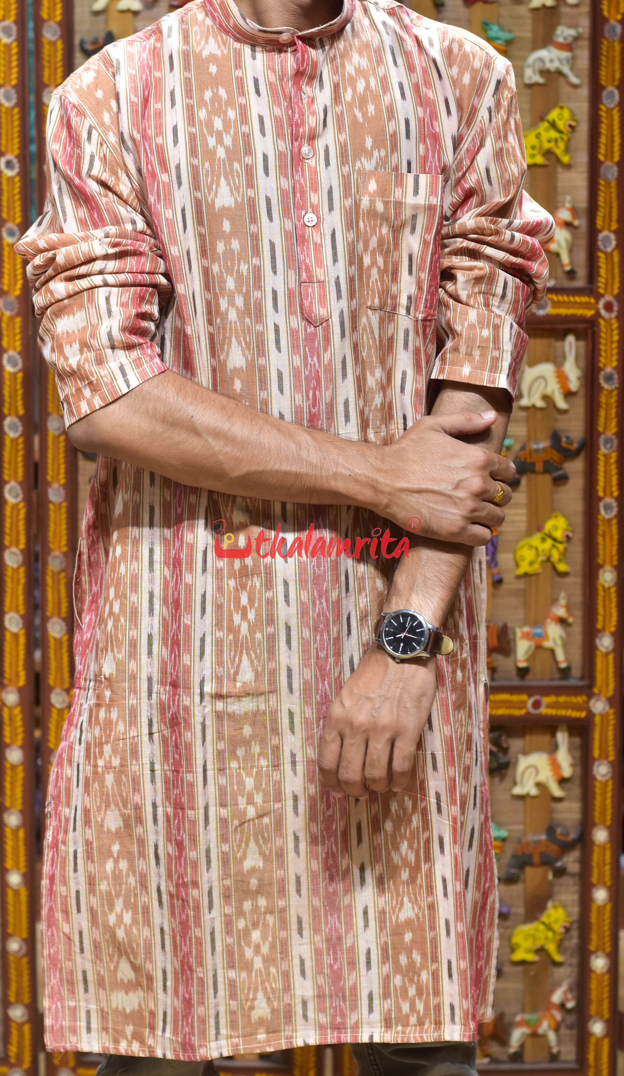 Chandan Red Kangula Design (Men's Long Kurta)