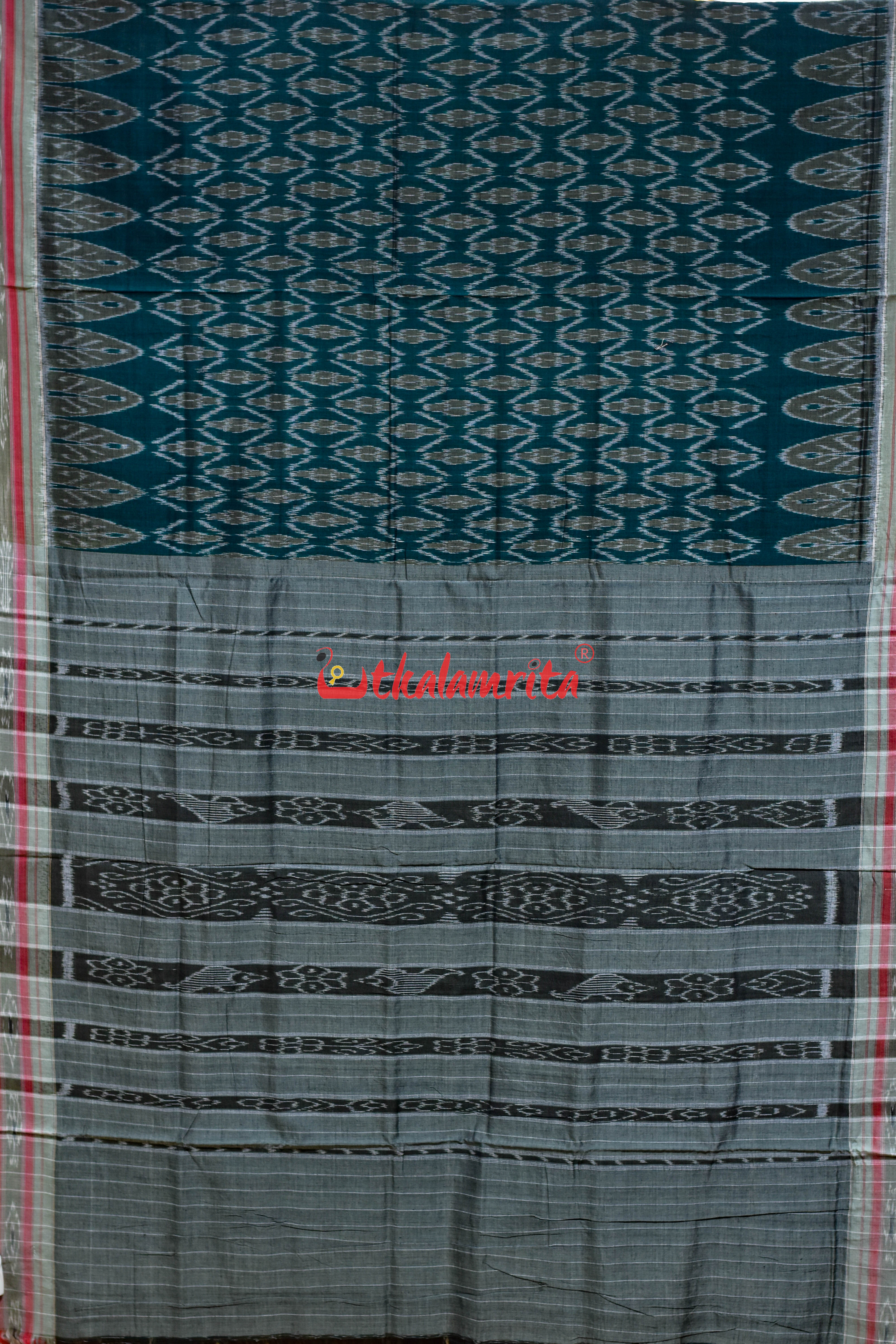 Dark Green Flower Kothi Pasapali Khandua Cotton Saree