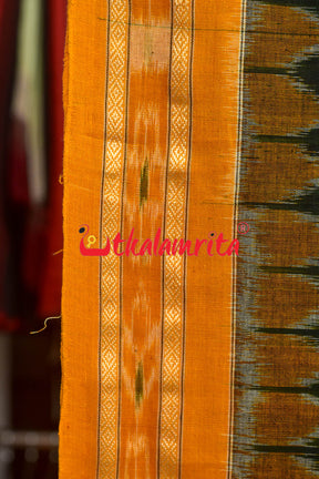 Olive with Mustard Kadha Khandua Cotton Saree