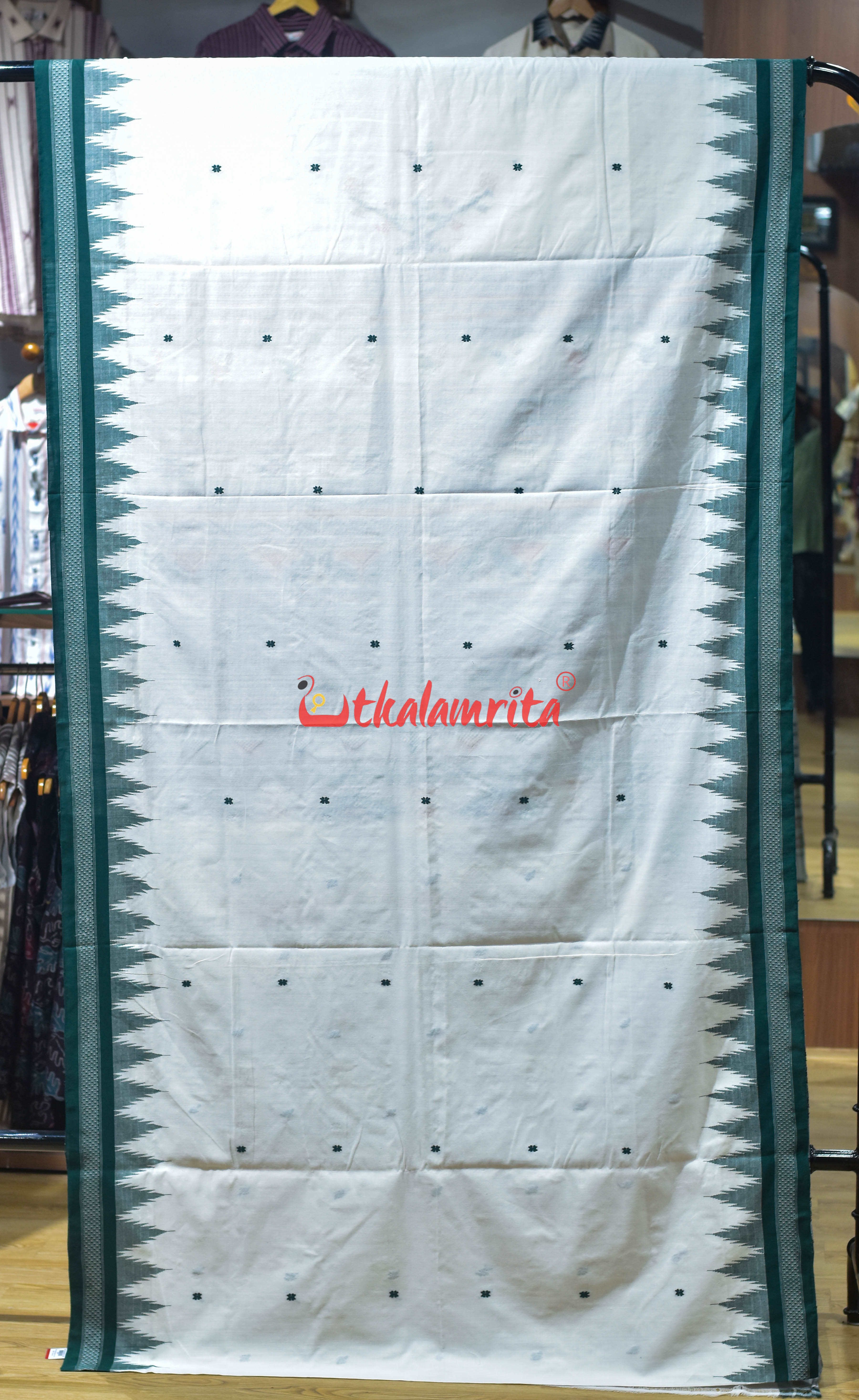 White Green Original Ganjam Bomkai Cotton Saree