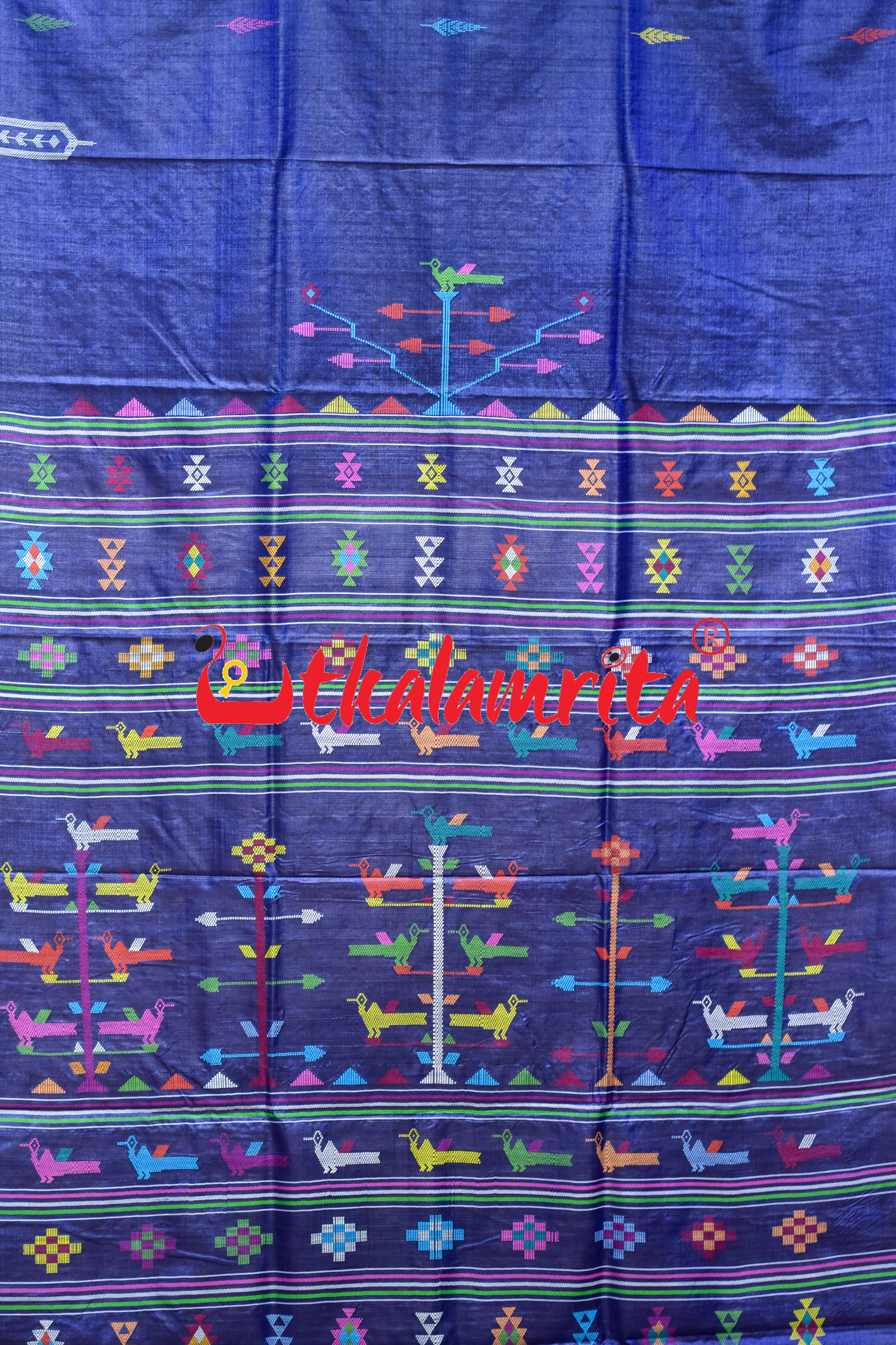 Navy Blue Ganjam Bomkai Inspired Gopalpur Tussar Saree