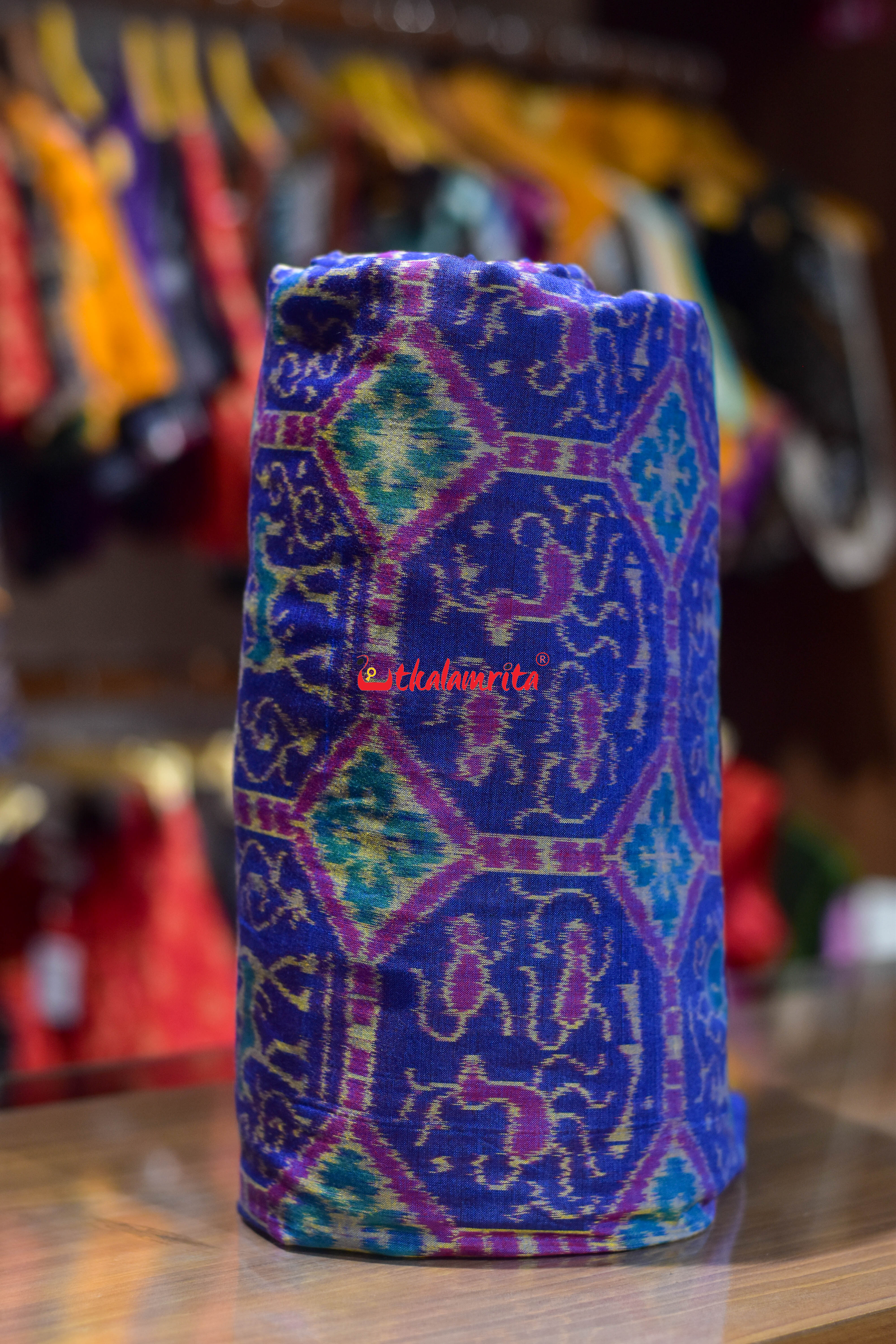Blue Golden Kothi Animal Bandha Sambalpuri Cotton (Fabric)