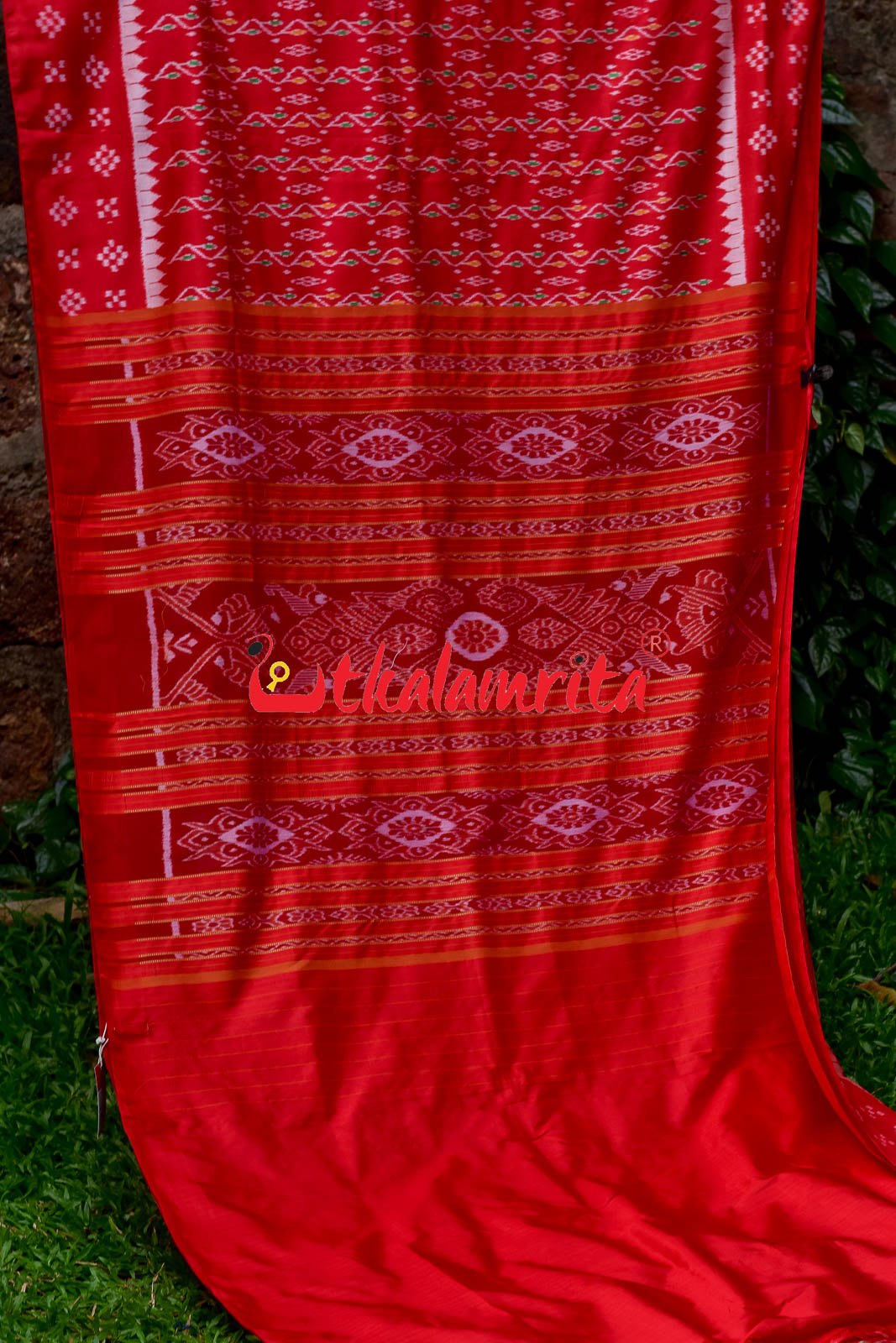 Red Vertical Daali Khandua Silk Saree