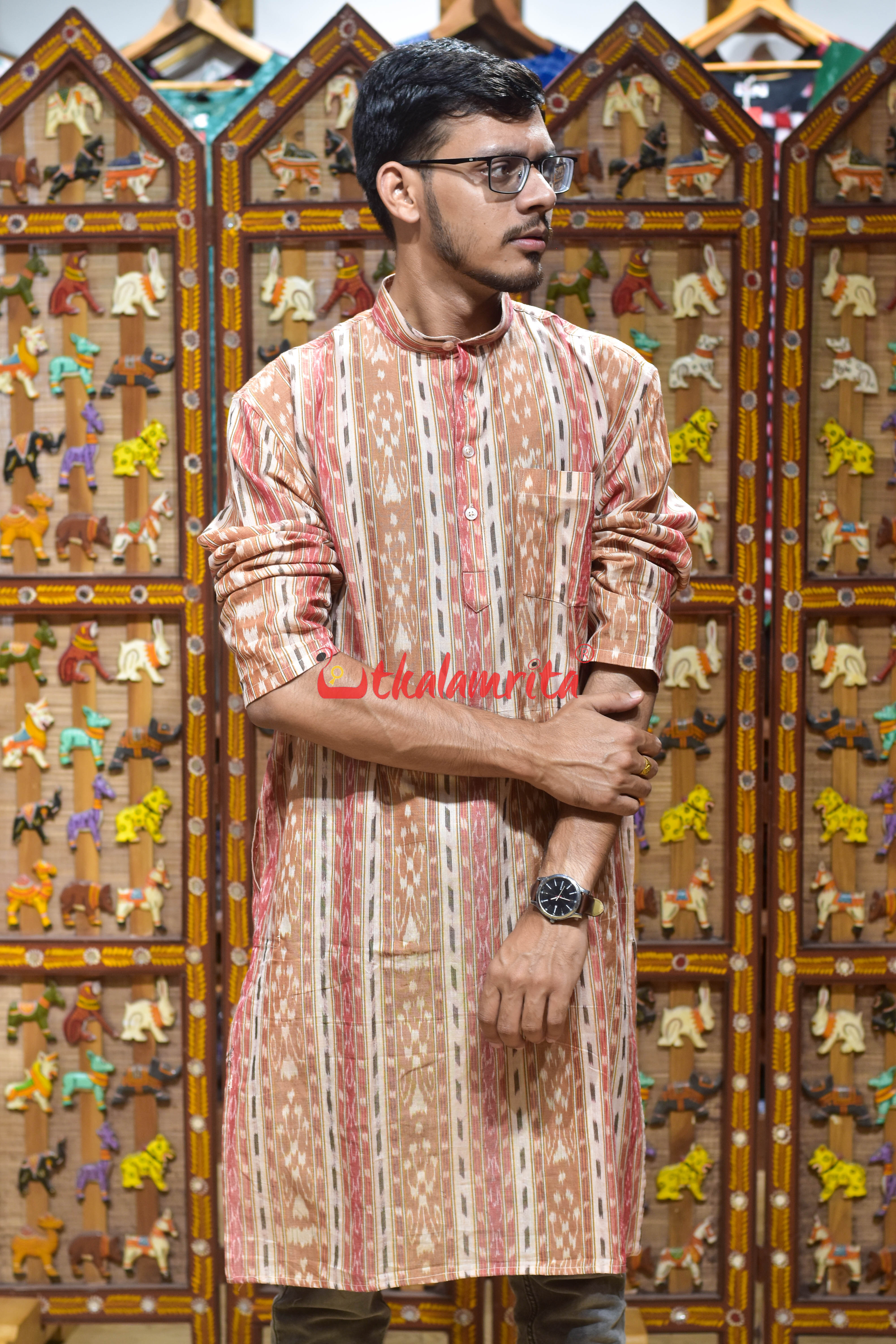 Chandan Red Kangula Design (Men's Long Kurta)