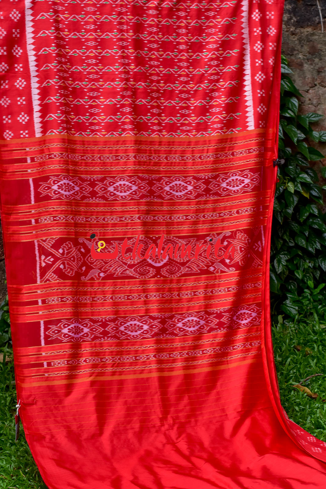 Red Vertical Daali Khandua Silk Saree