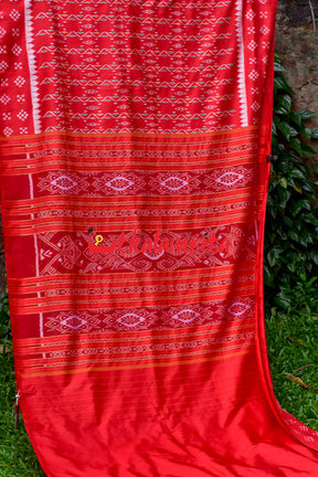 Red Vertical Daali Khandua Silk Saree