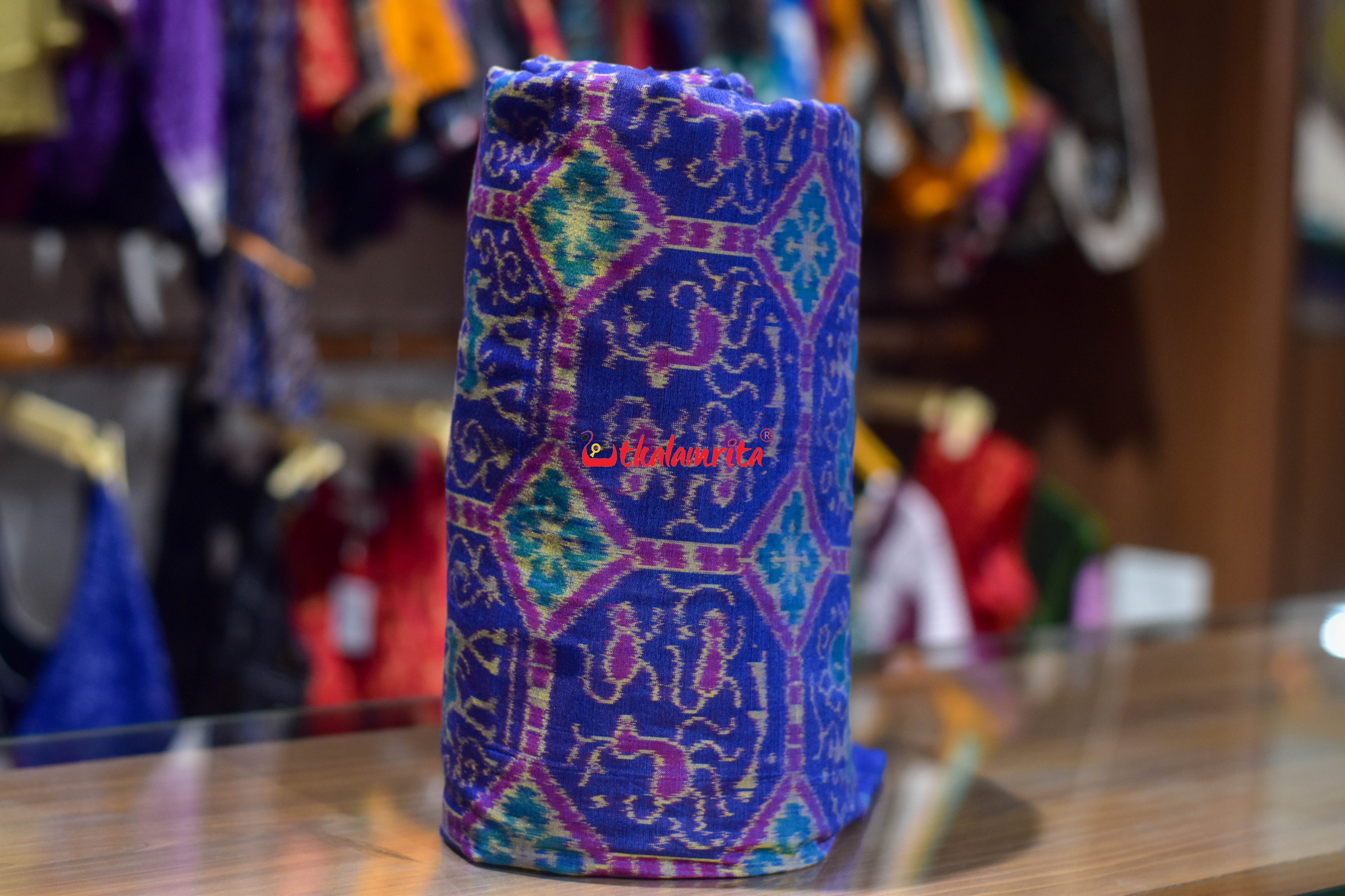 Blue Golden Kothi Animal Bandha Sambalpuri Cotton (Fabric)