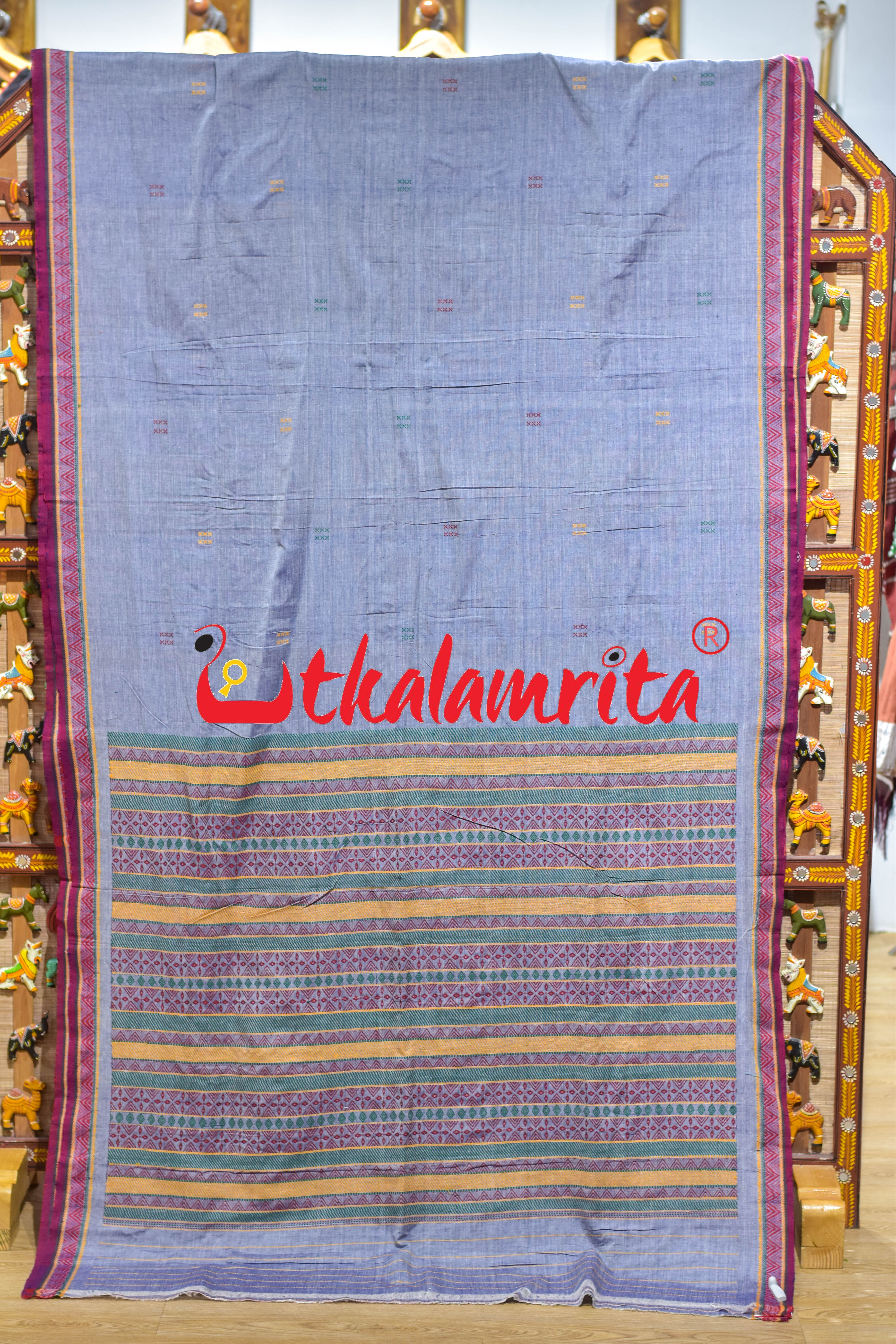 Grey Blue Dongria Cotton Saree