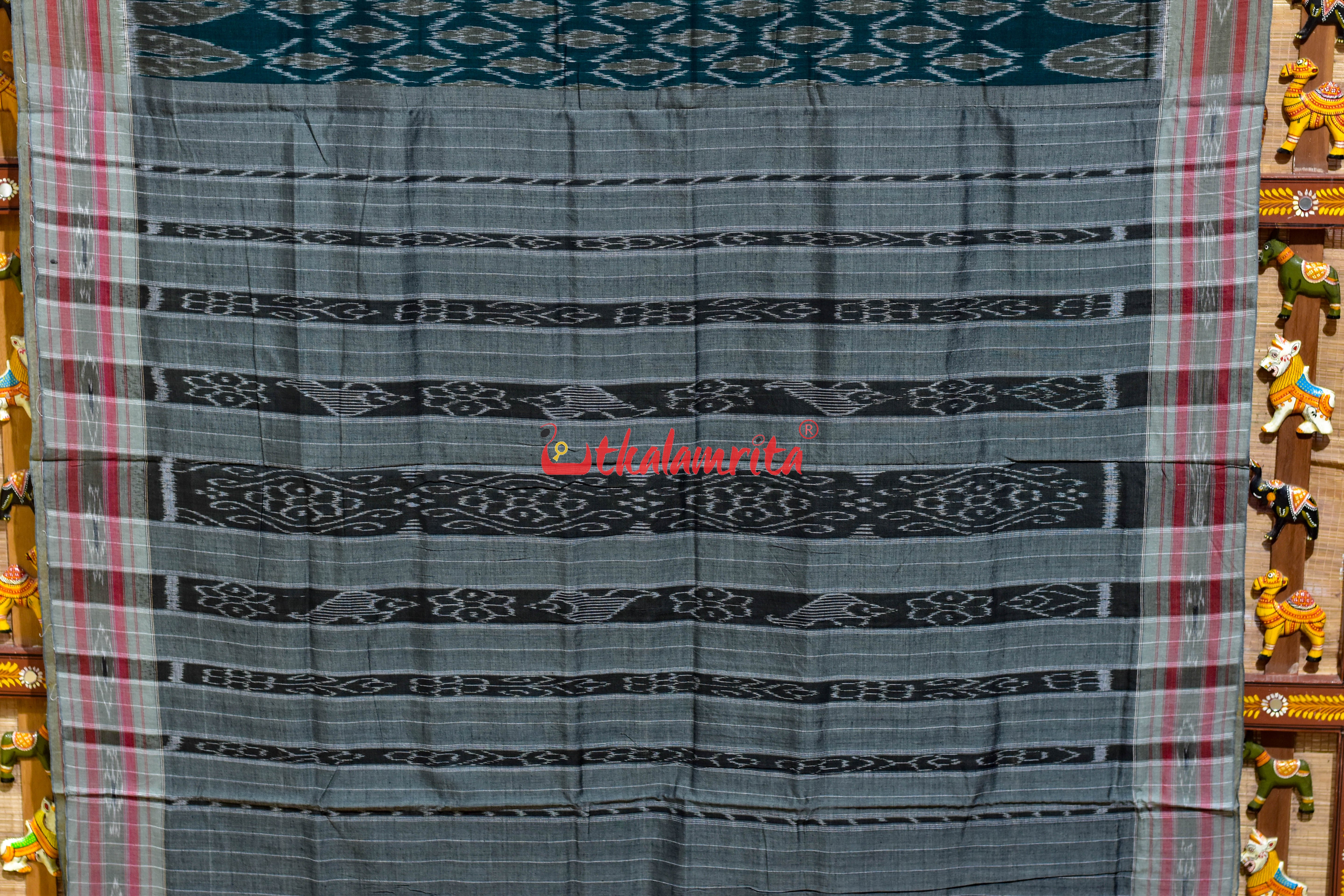 Dark Green Flower Kothi Pasapali Khandua Cotton Saree