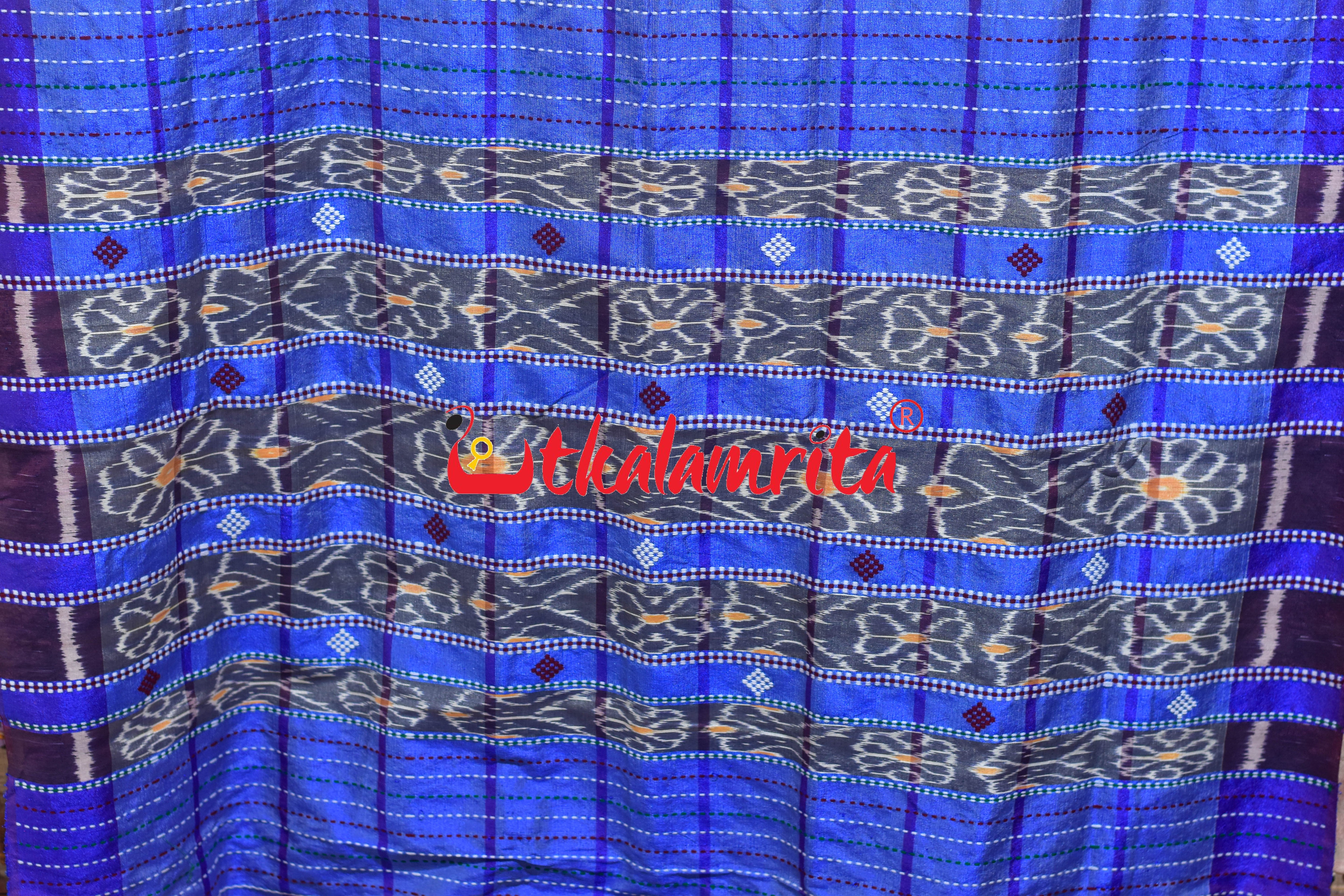 Cream Blue Traditional Design Gopalpur Saree