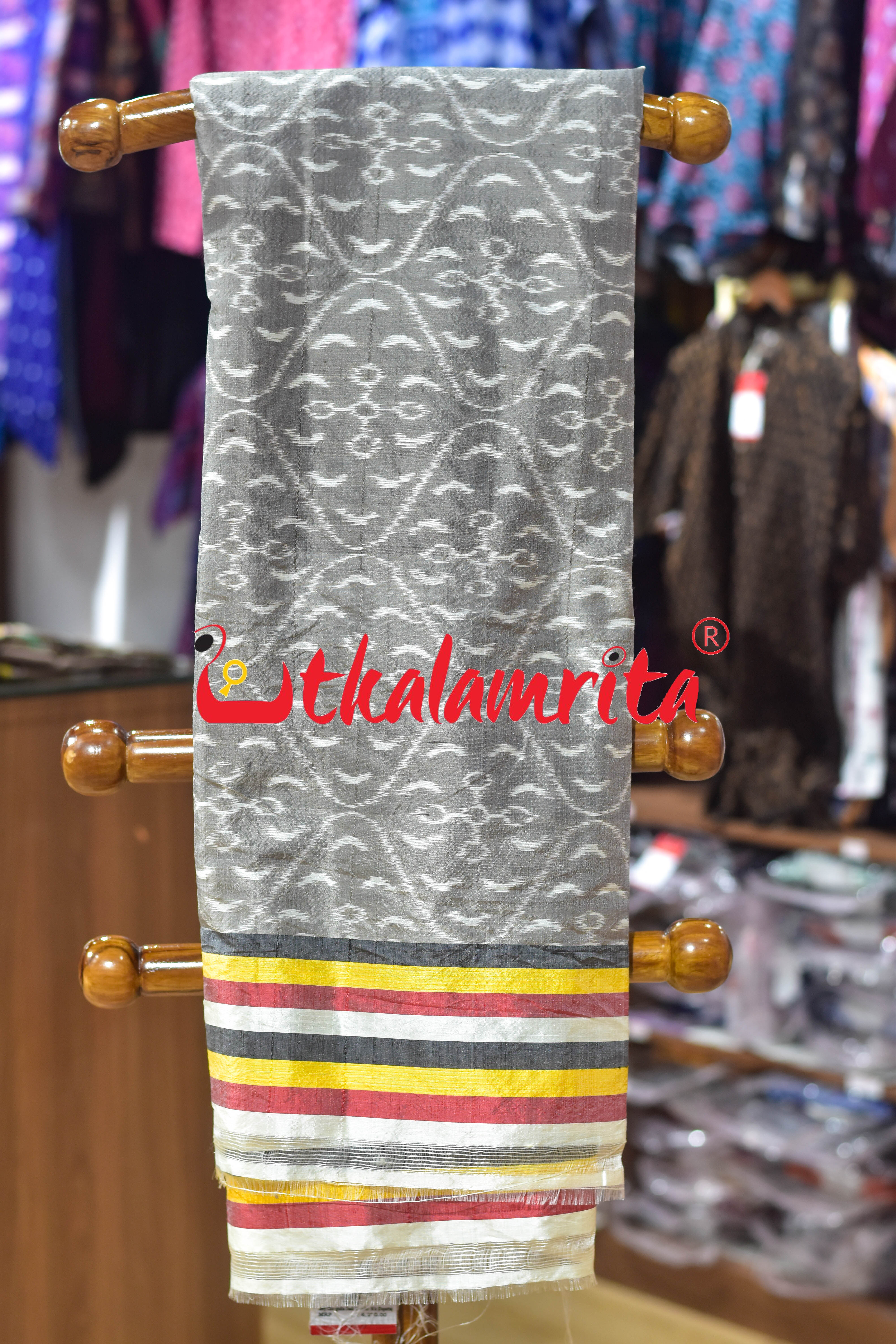 Grey Chungudia Daali Khandua Silk (Dupatta)