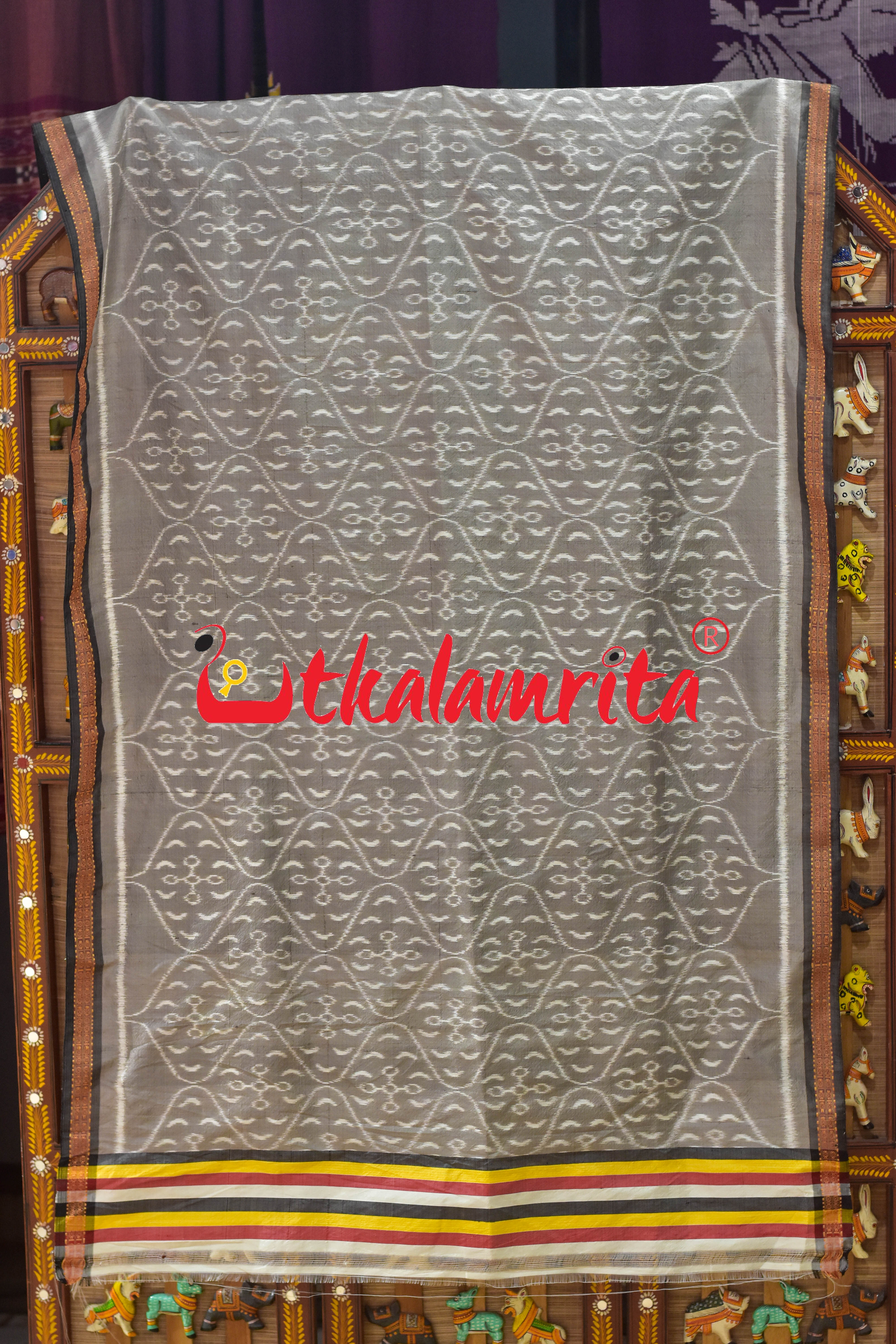 Grey Chungudia Daali Khandua Silk (Dupatta)