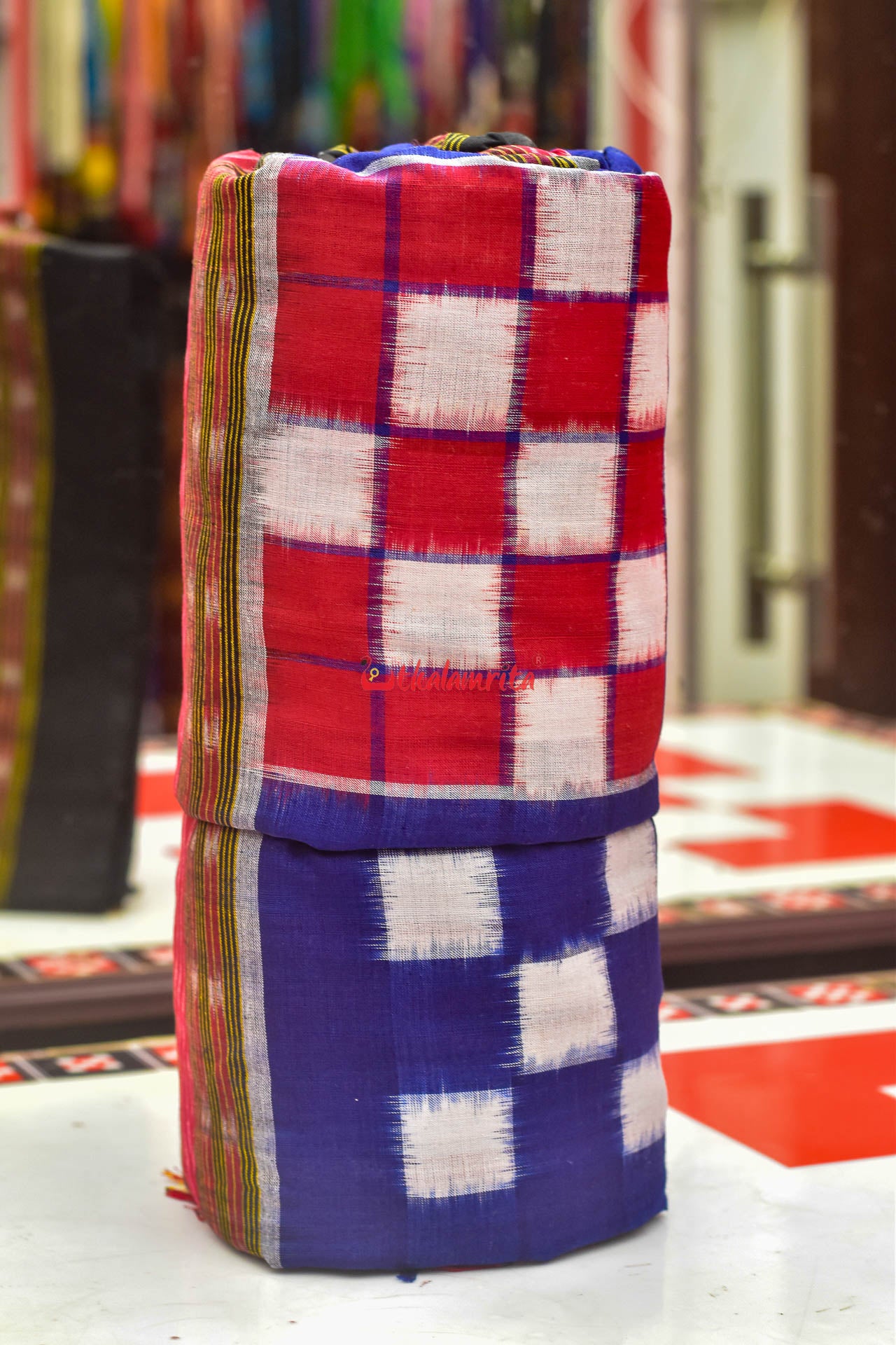 Blue Red Bichitrapuri Sambalpuri Cotton (Fabric)