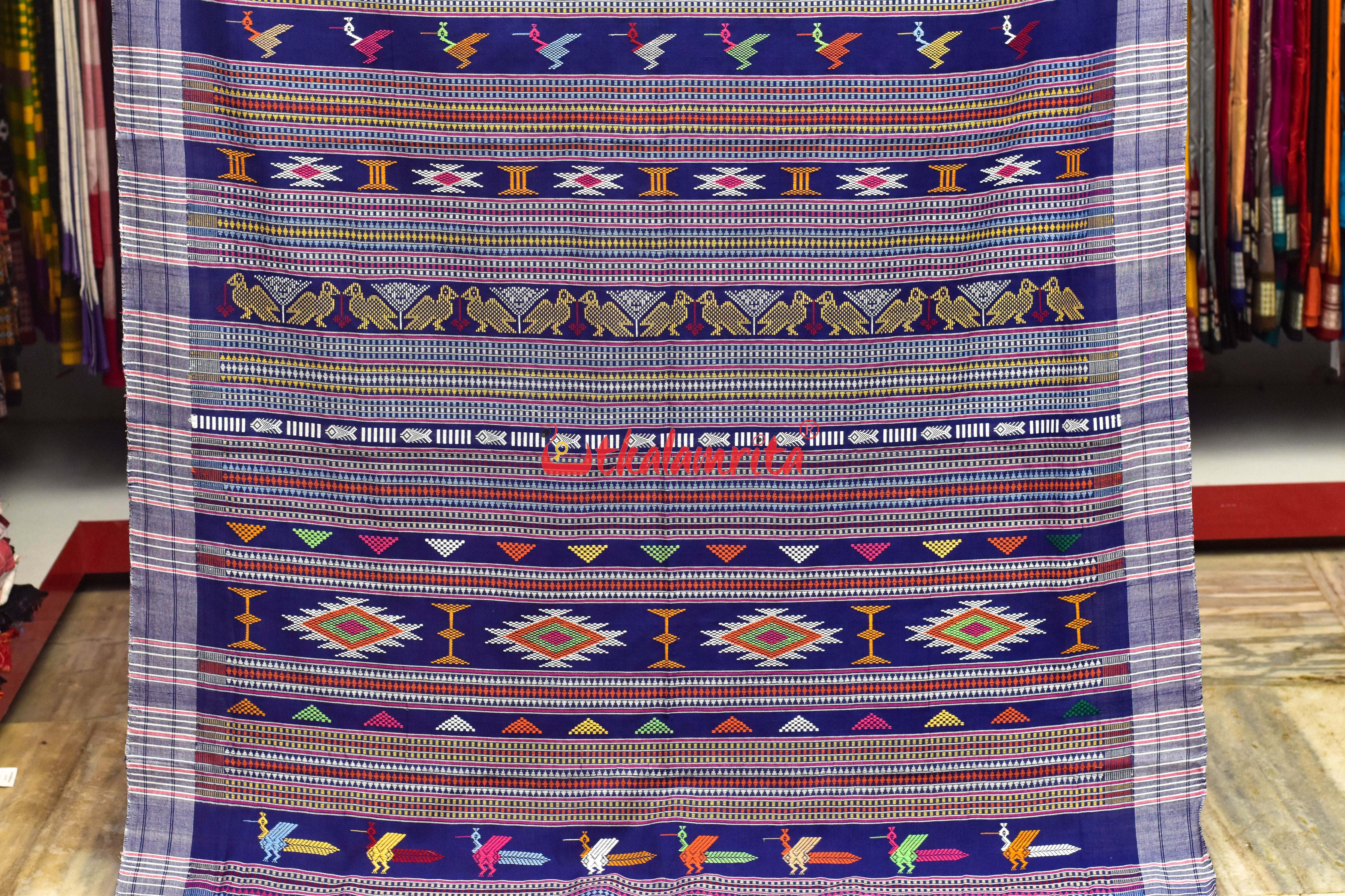Deep Blue White Original Ganjam Bomkai Cotton Saree