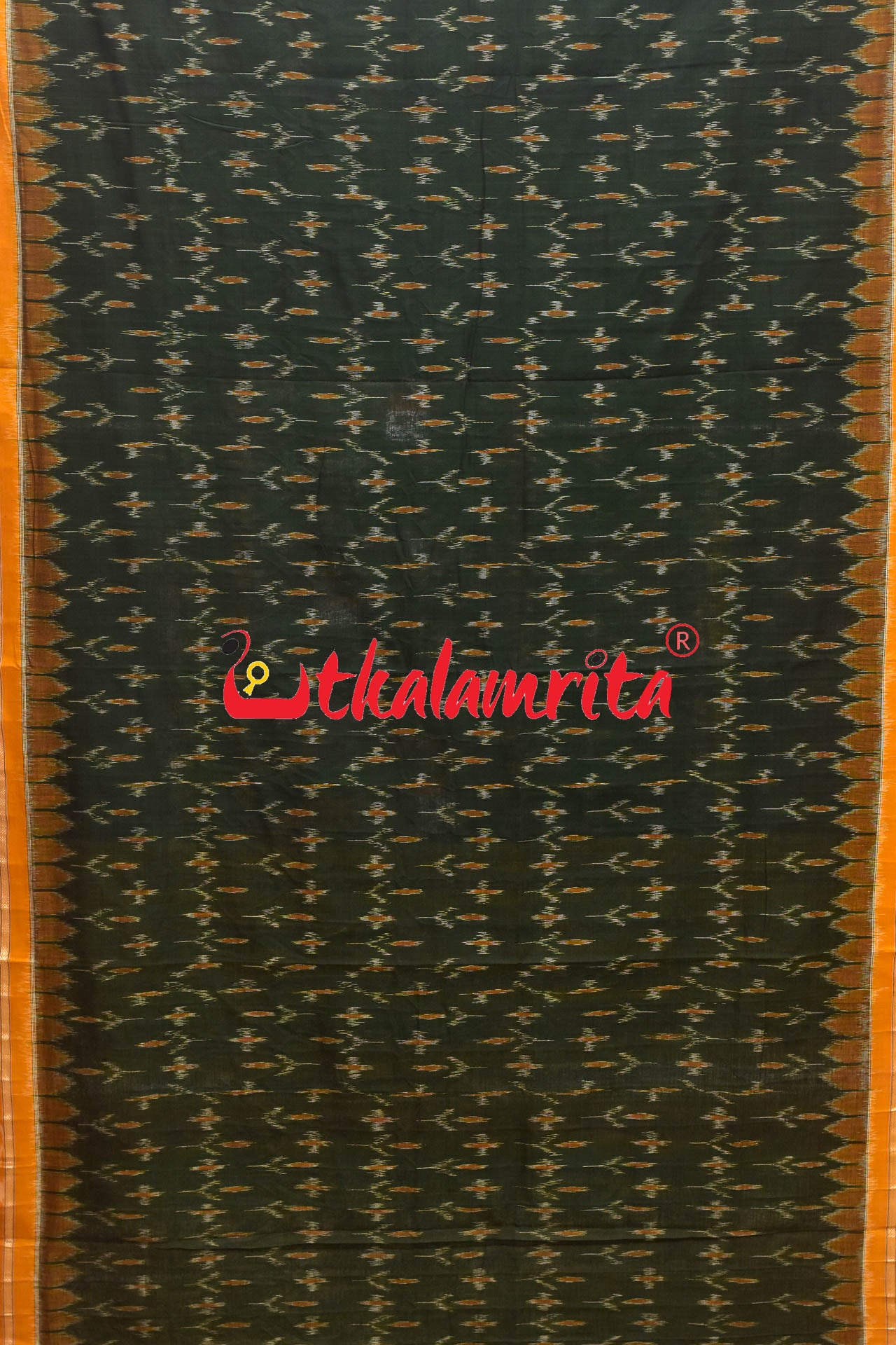 Olive with Mustard Kadha Khandua Cotton Saree