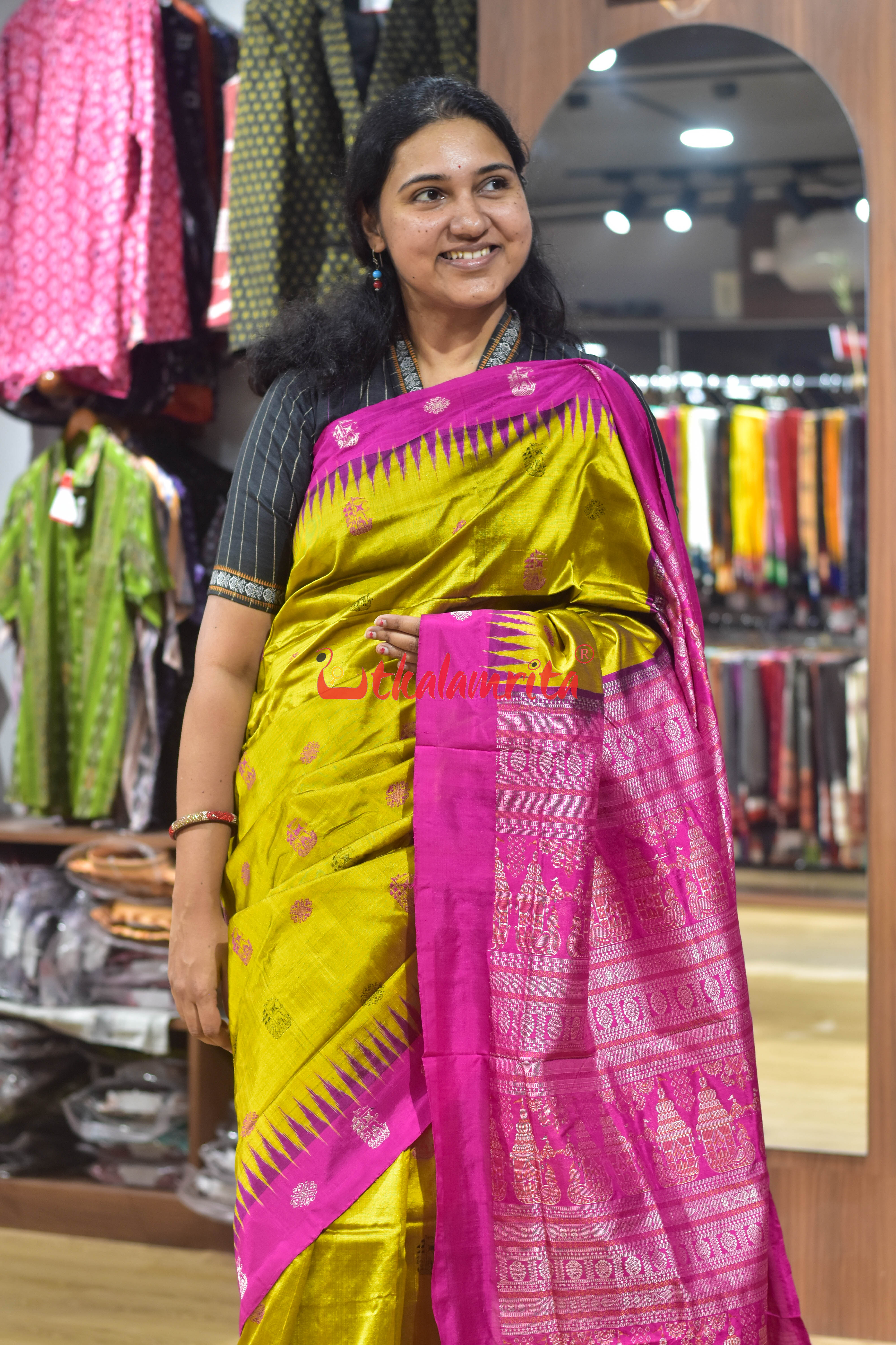 Boita Golden Rani Bomkai Silk Saree