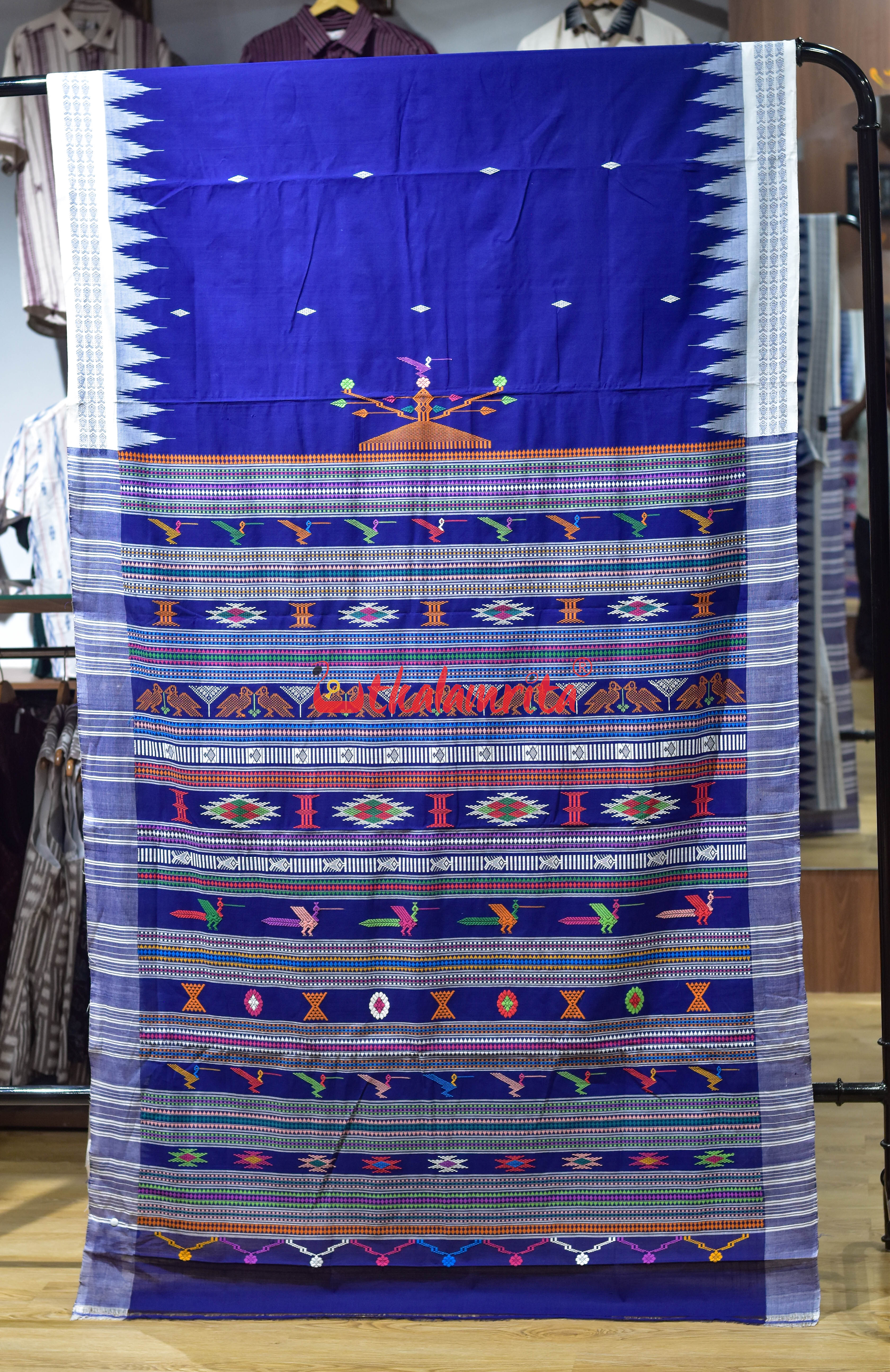Blue Fish Border Original Ganjam Bomkai Cotton Saree