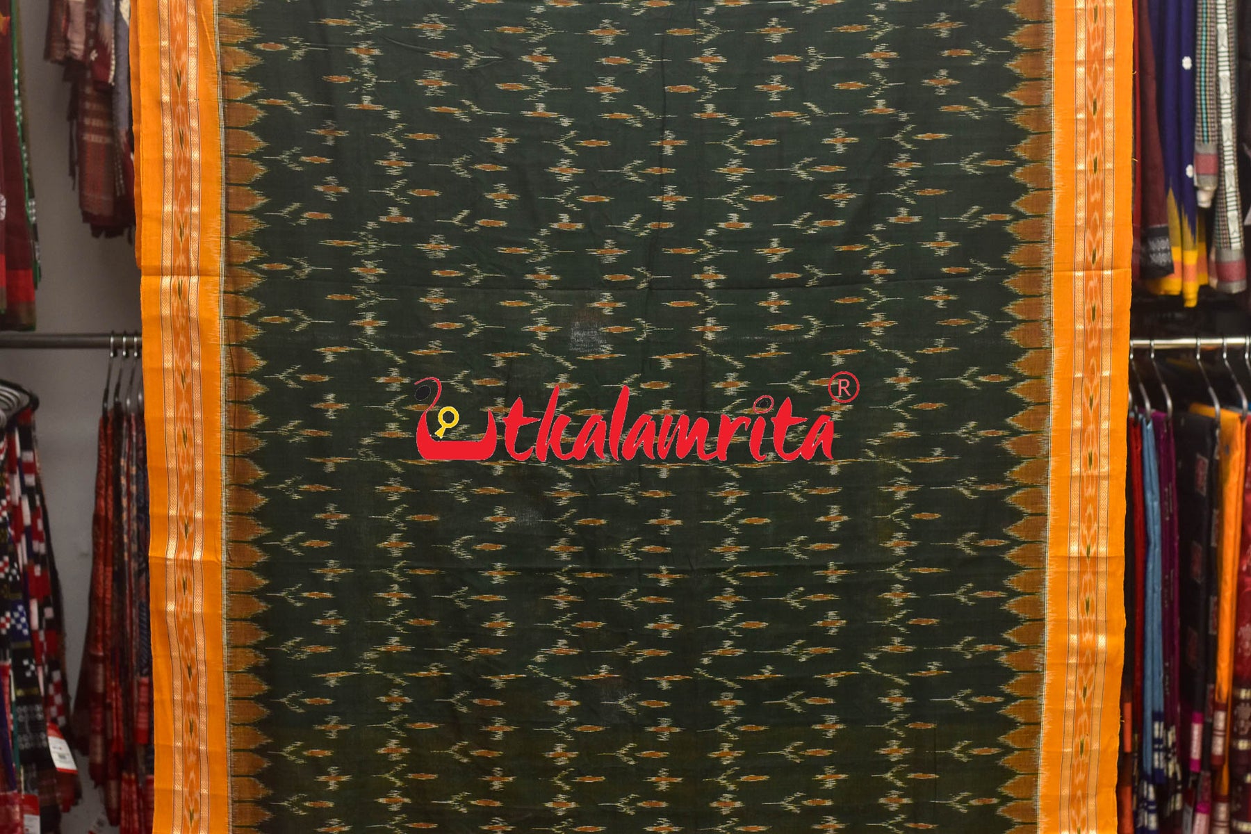 Olive with Mustard Kadha Khandua Cotton Saree