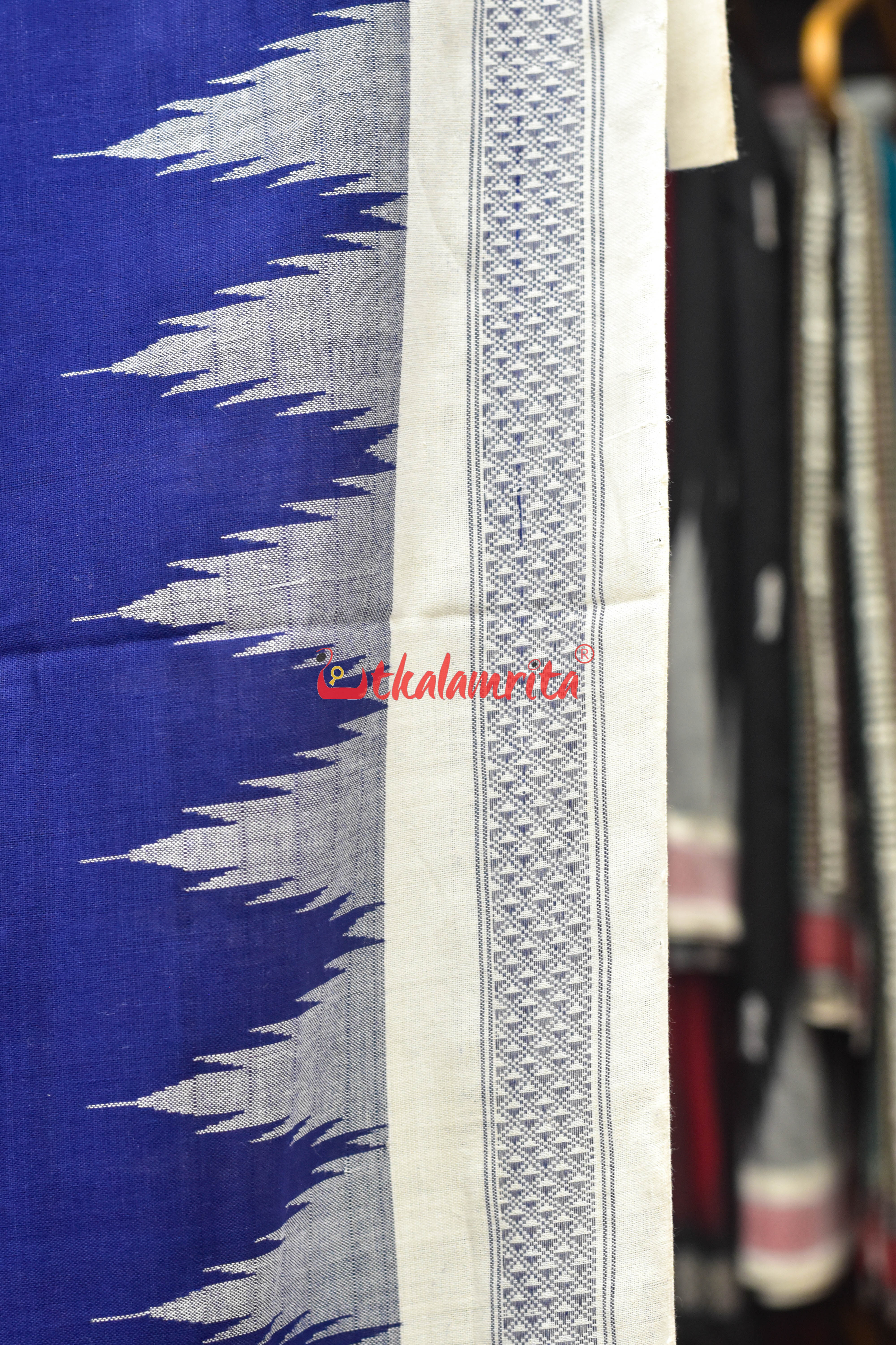Deep Blue White Original Ganjam Bomkai Cotton Saree