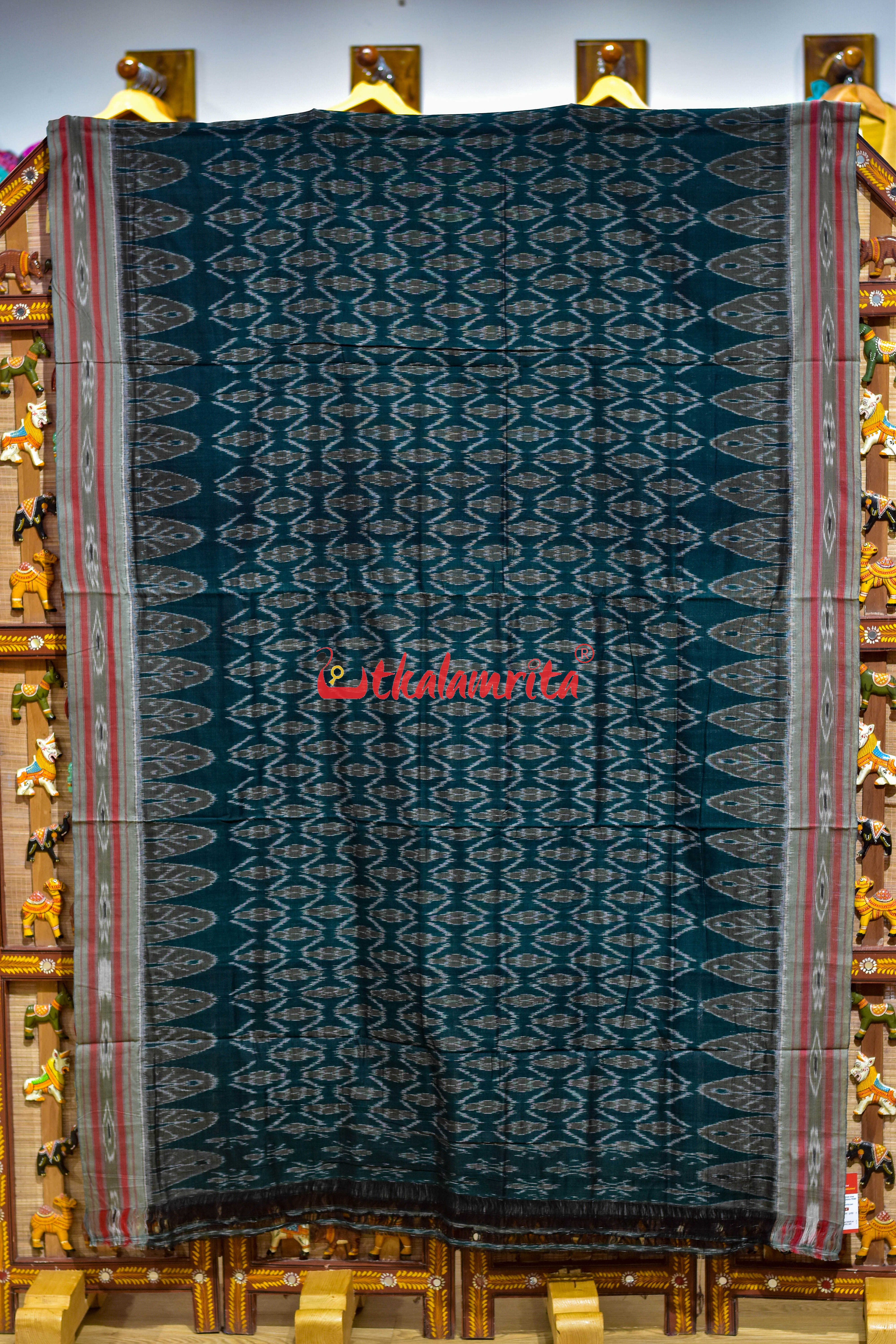 Dark Green Flower Kothi Pasapali Khandua Cotton Saree