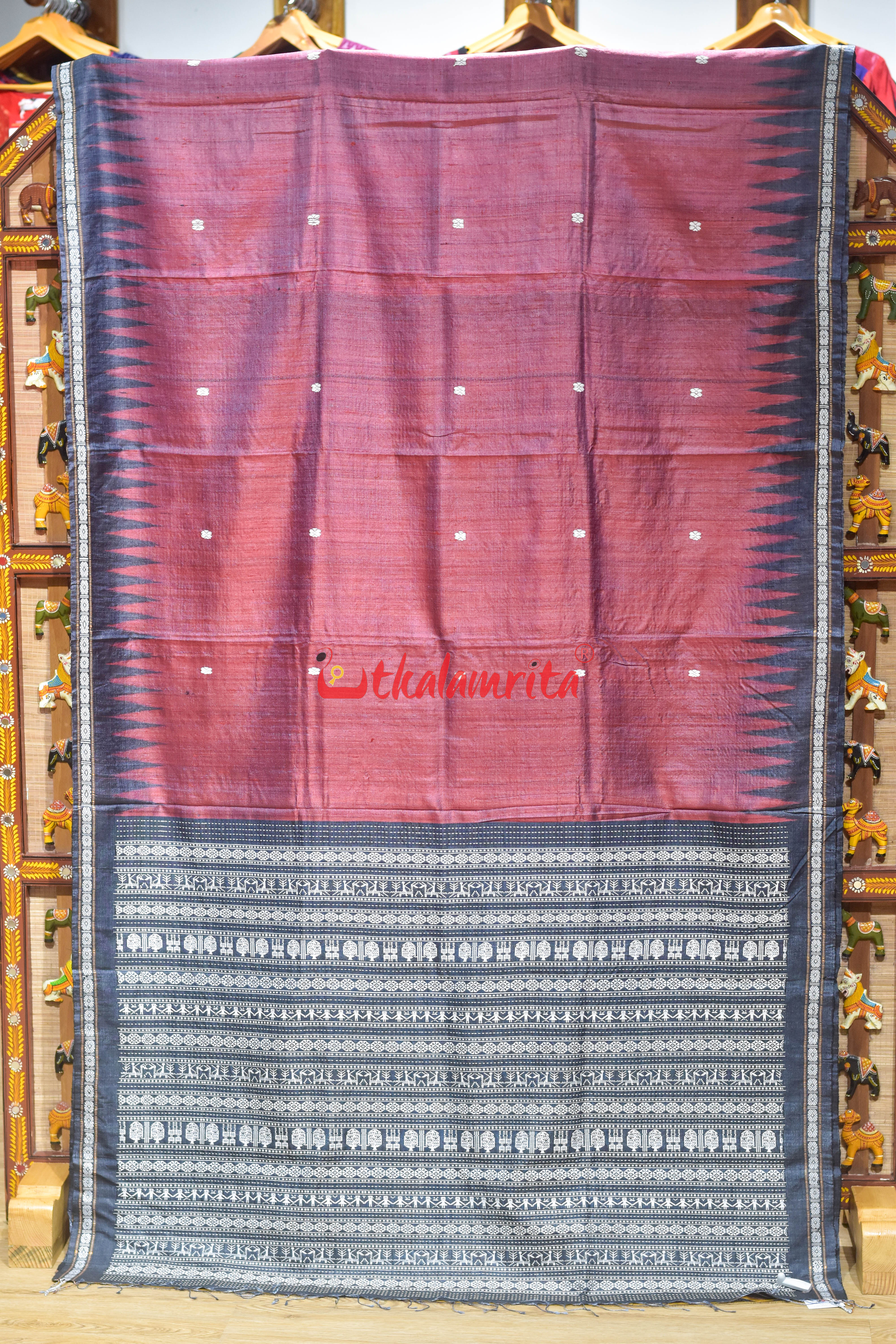 Red Body with Ghoda Nabami Anchal Gopalpur Tussar Silk Saree