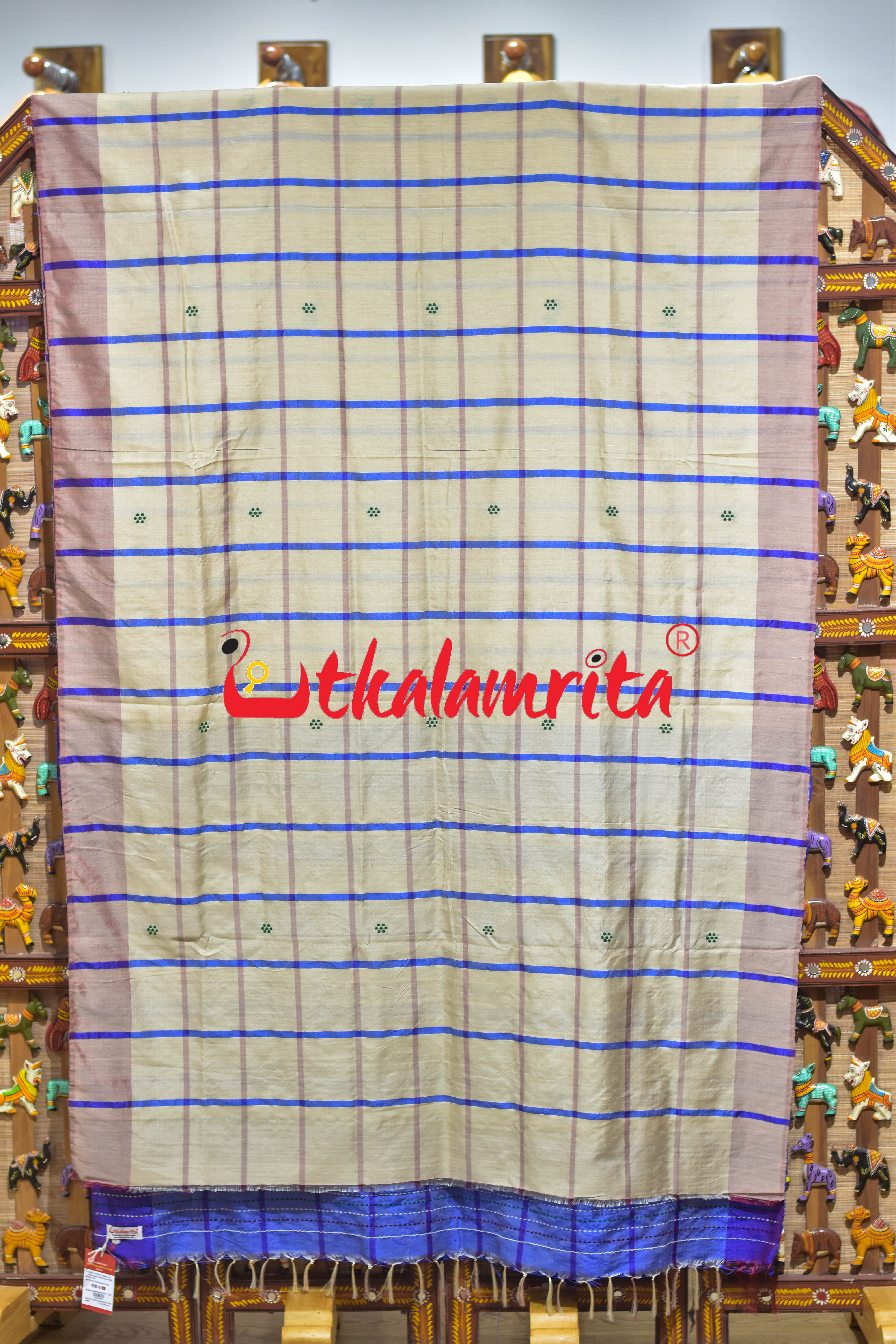 Cream Blue Traditional Design Gopalpur Saree