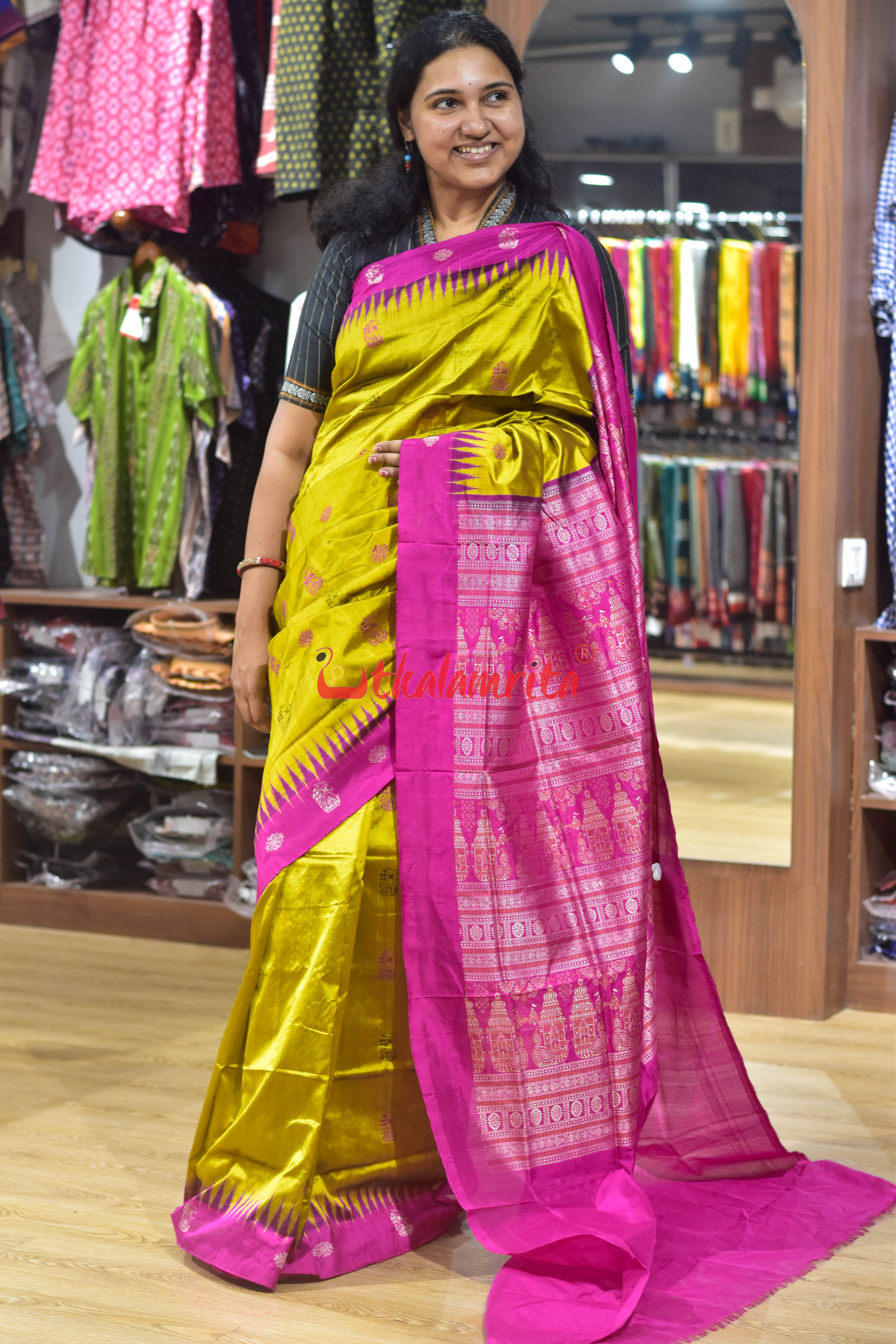 Boita Golden Rani Bomkai Silk Saree