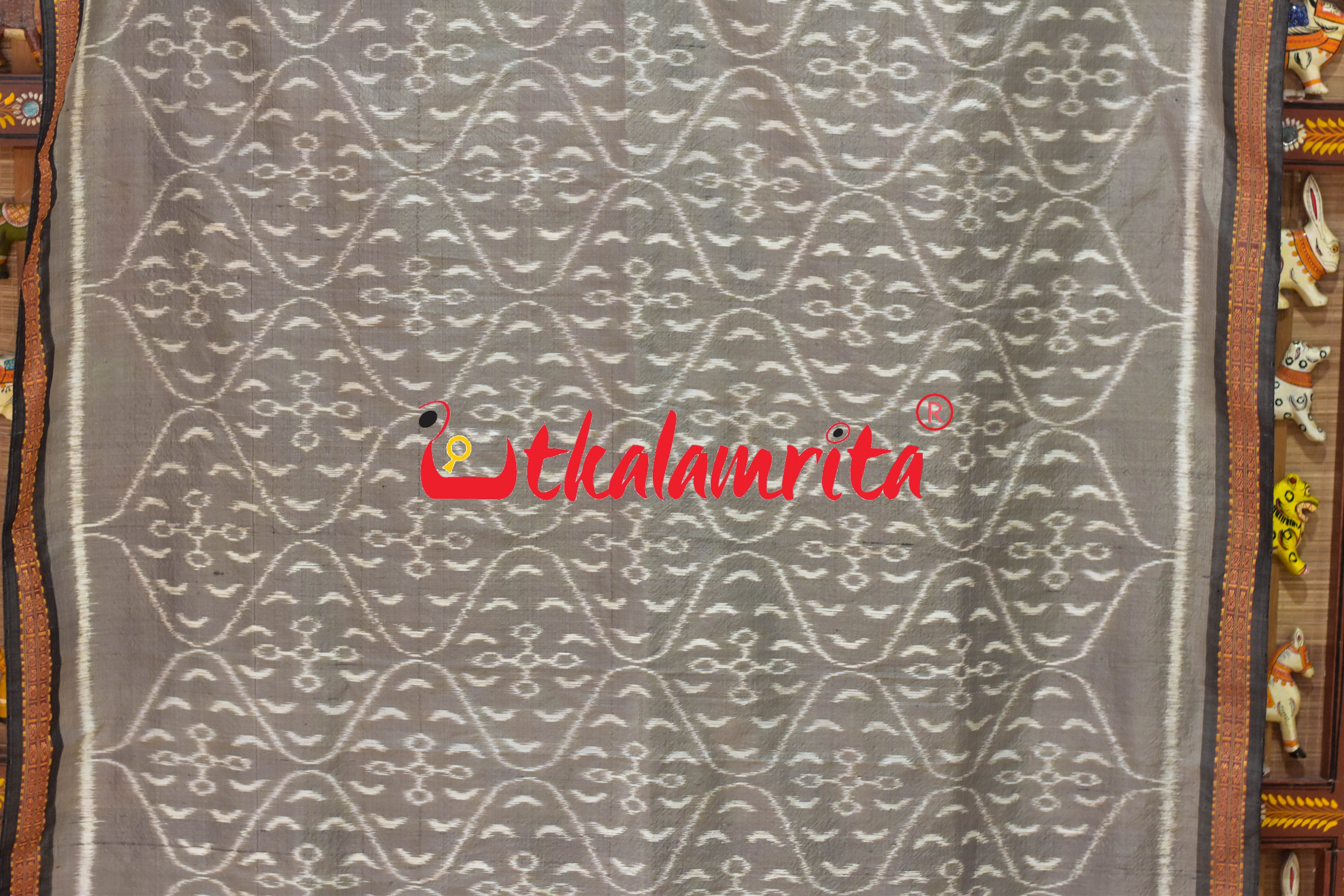 Grey Chungudia Daali Khandua Silk (Dupatta)