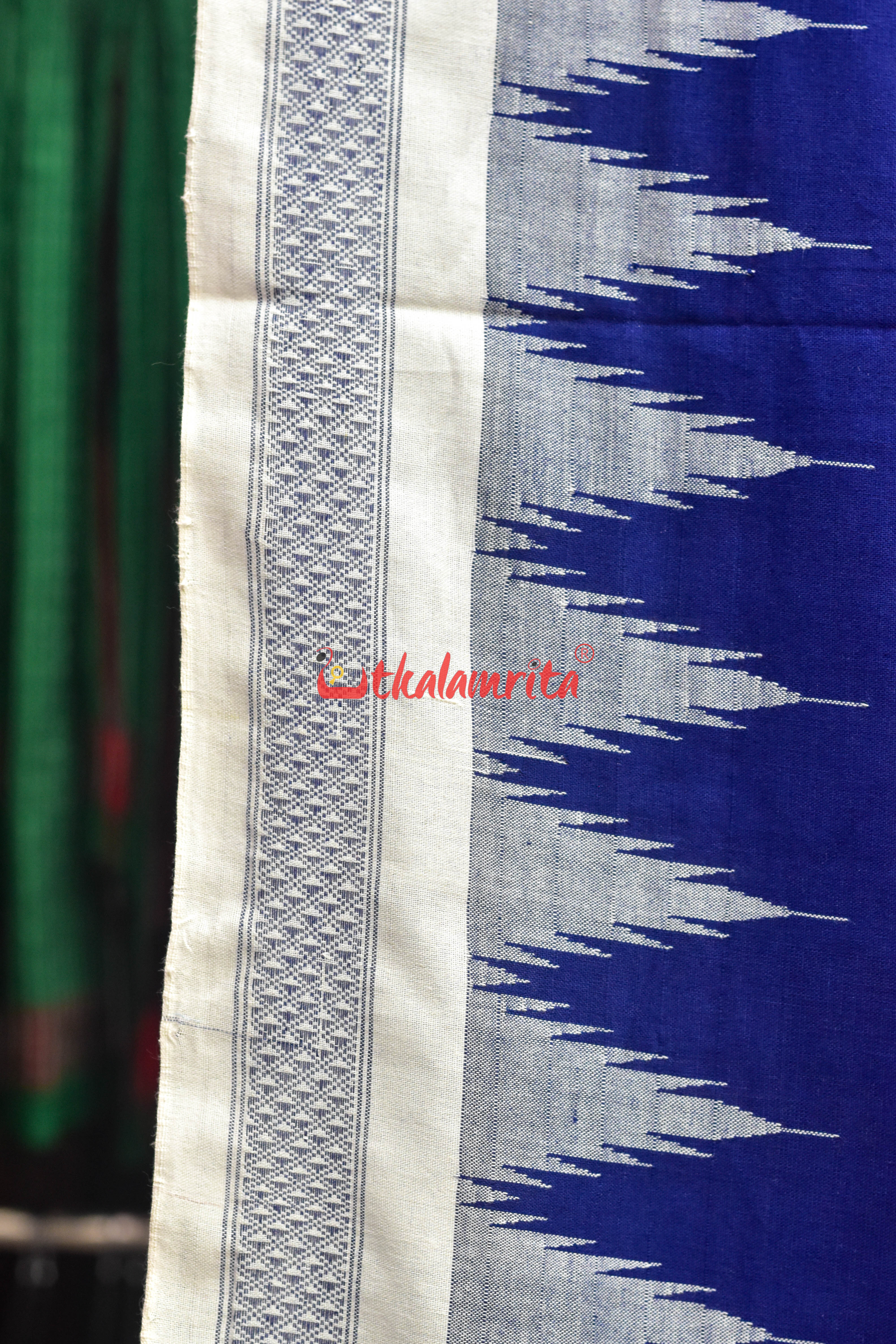 Deep Blue White Original Ganjam Bomkai Cotton Saree