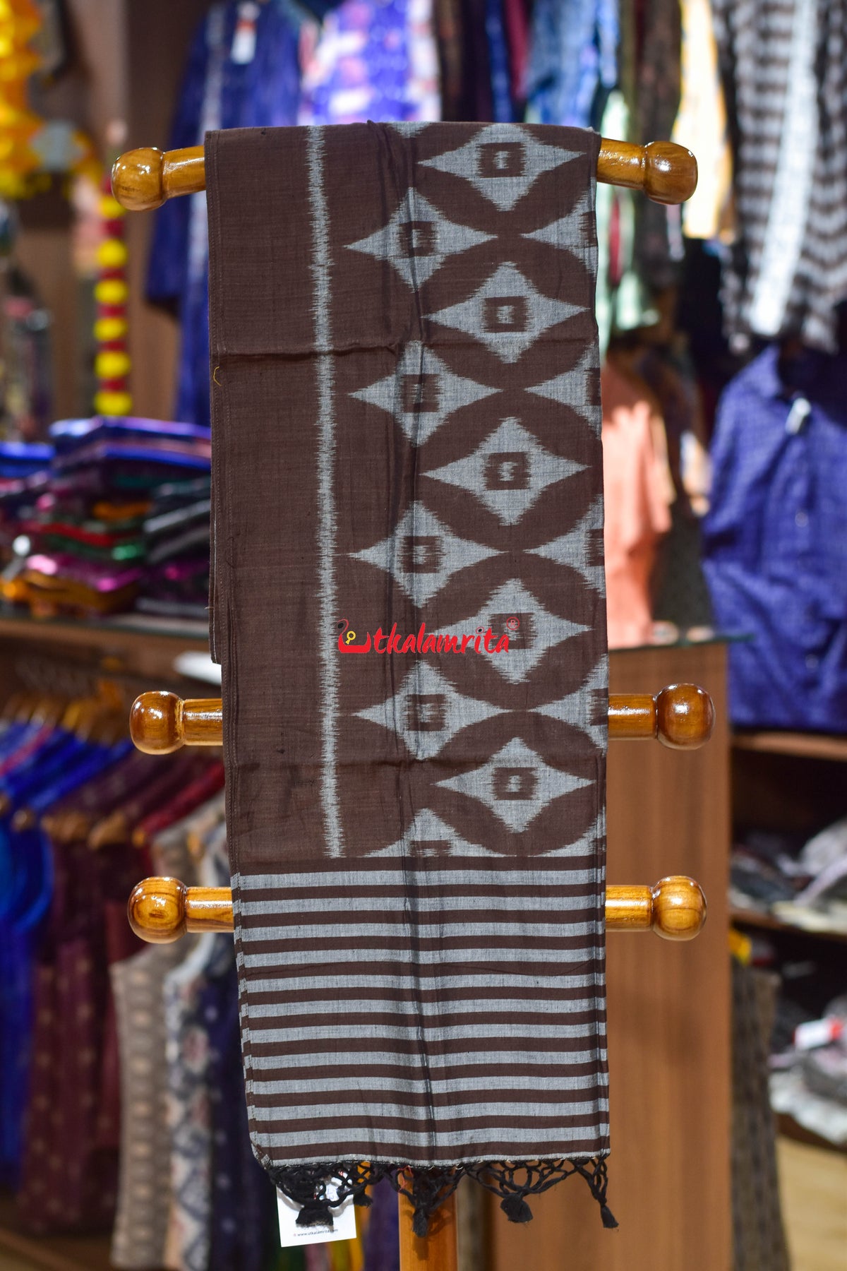 Deep Chocolate Thikiri Square Maniabandha Cotton (Stole)
