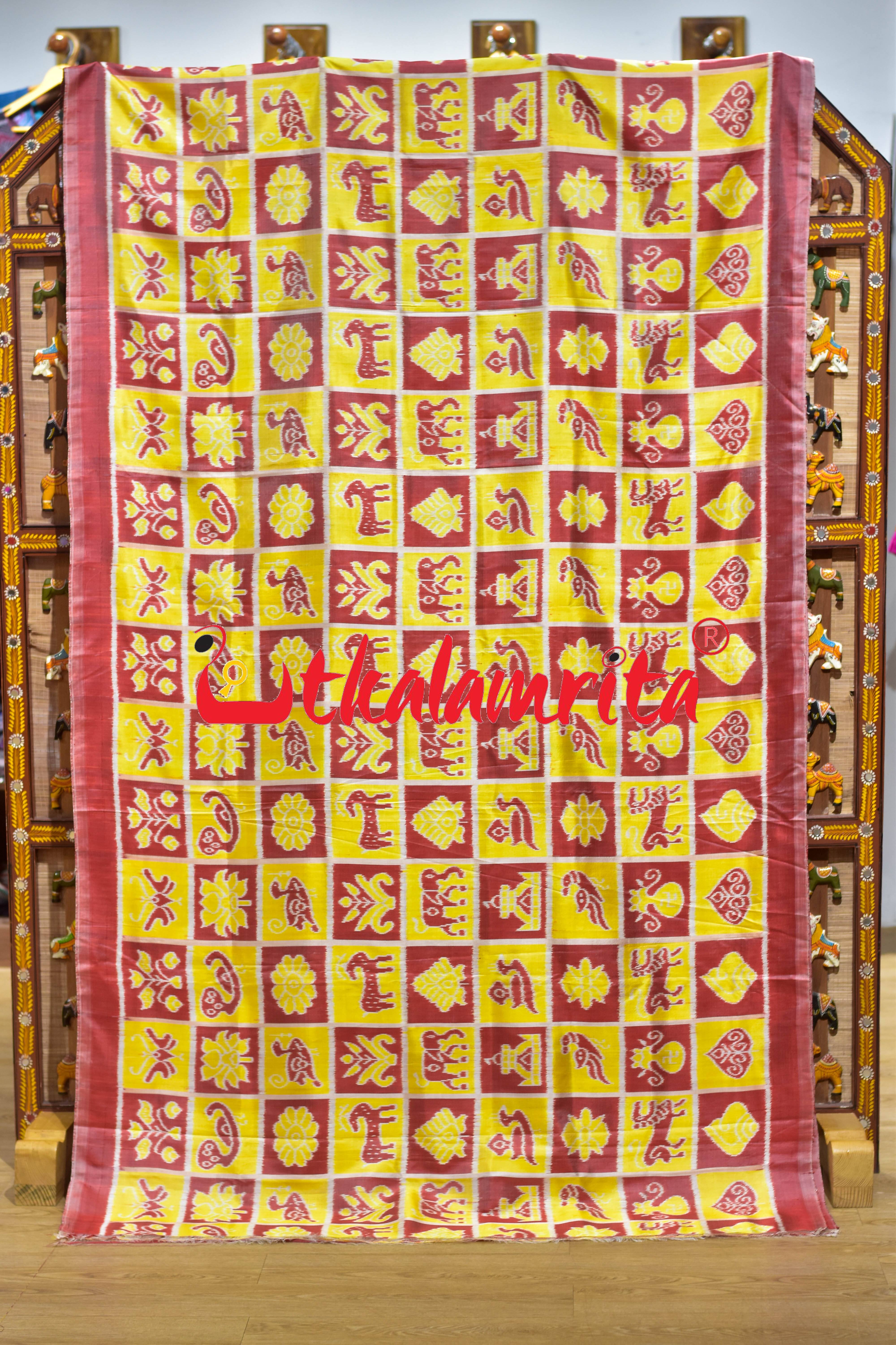 Yellow Red Nabakothi Khandua Silk Saree