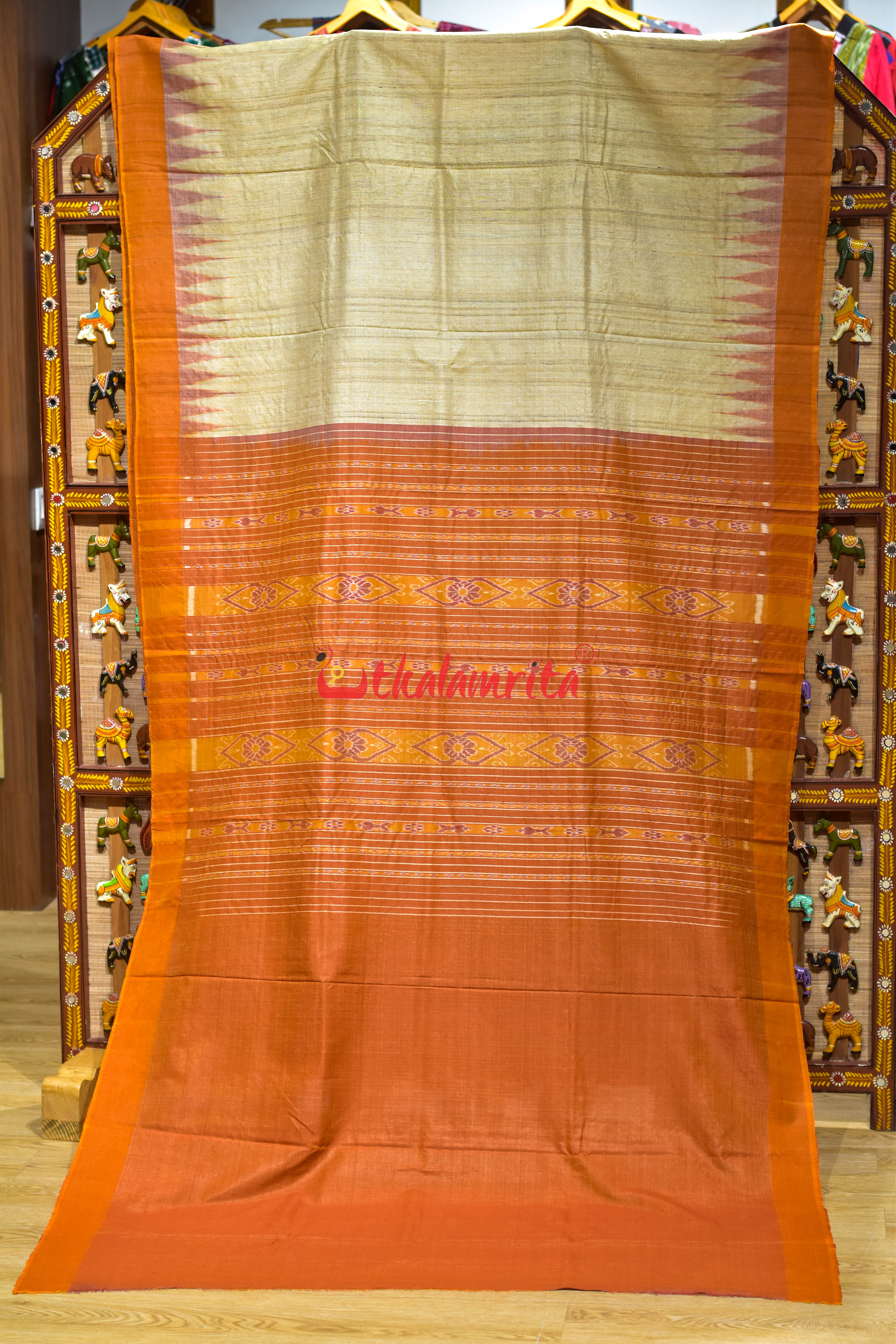 Fine Gopalpur Tussar Beige Orange Saree