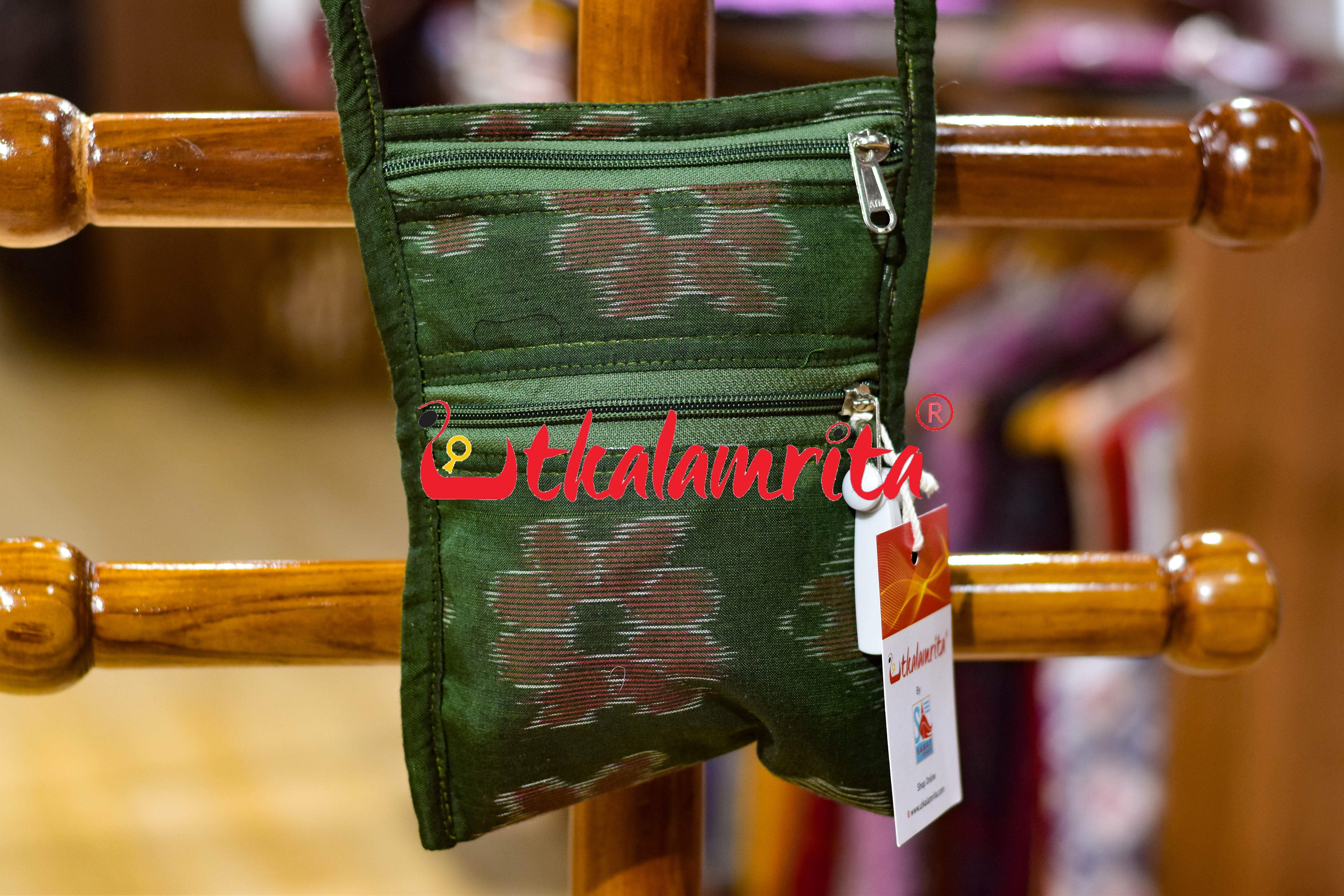 Mehendi Green Big Flowers Mobile Sling Bag