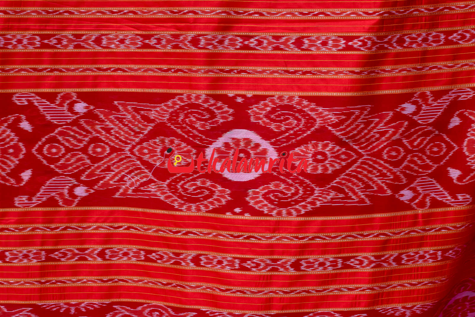 Red Vertical Daali Khandua Silk Saree